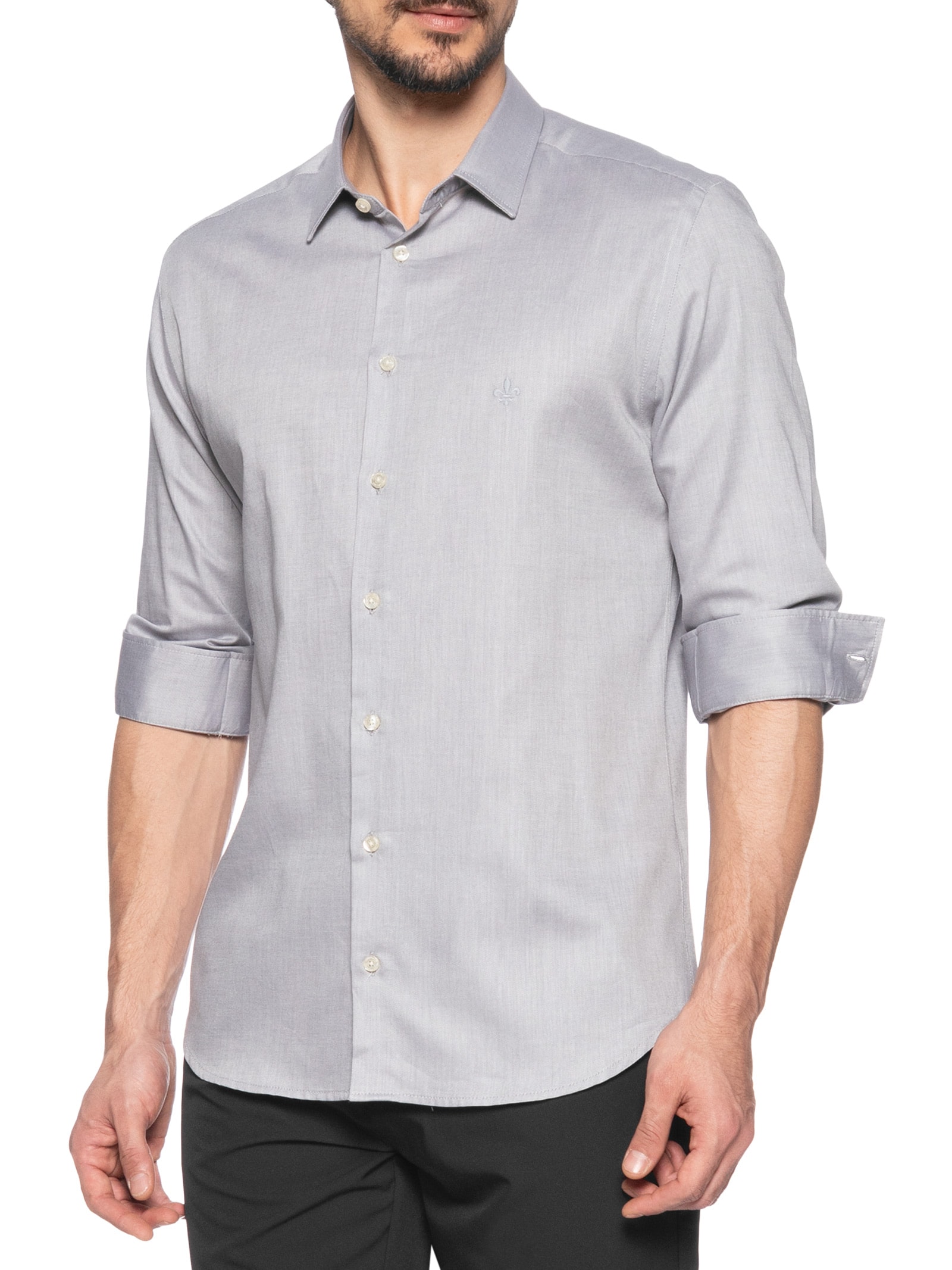 Camisa Masculina Milano Sarja Fio Egípcio Cinza   Dudalina
