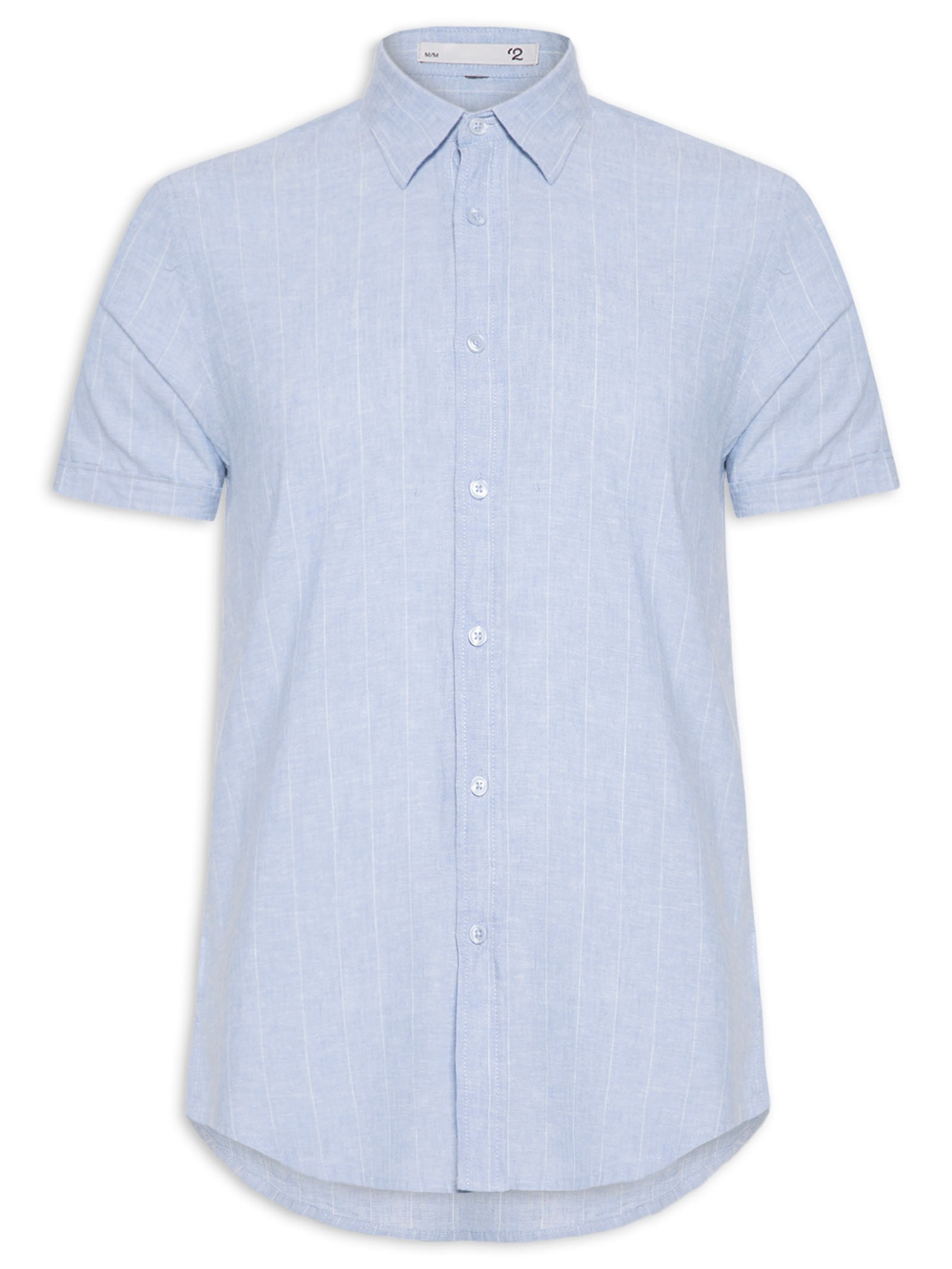 Camisa Masculina Misto Linho Manga Curta Azul '2 Essential