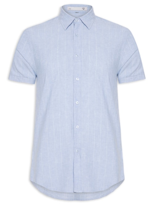Camisa Masculina Misto Linho Manga Curta – Azul