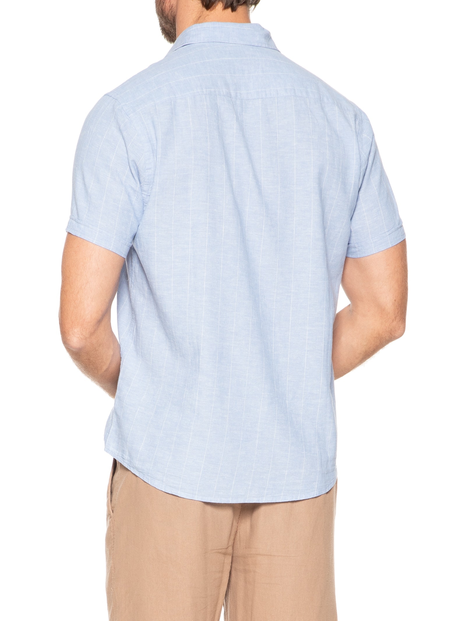 Camisa Masculina Misto Linho Manga Curta Azul '2 Essential