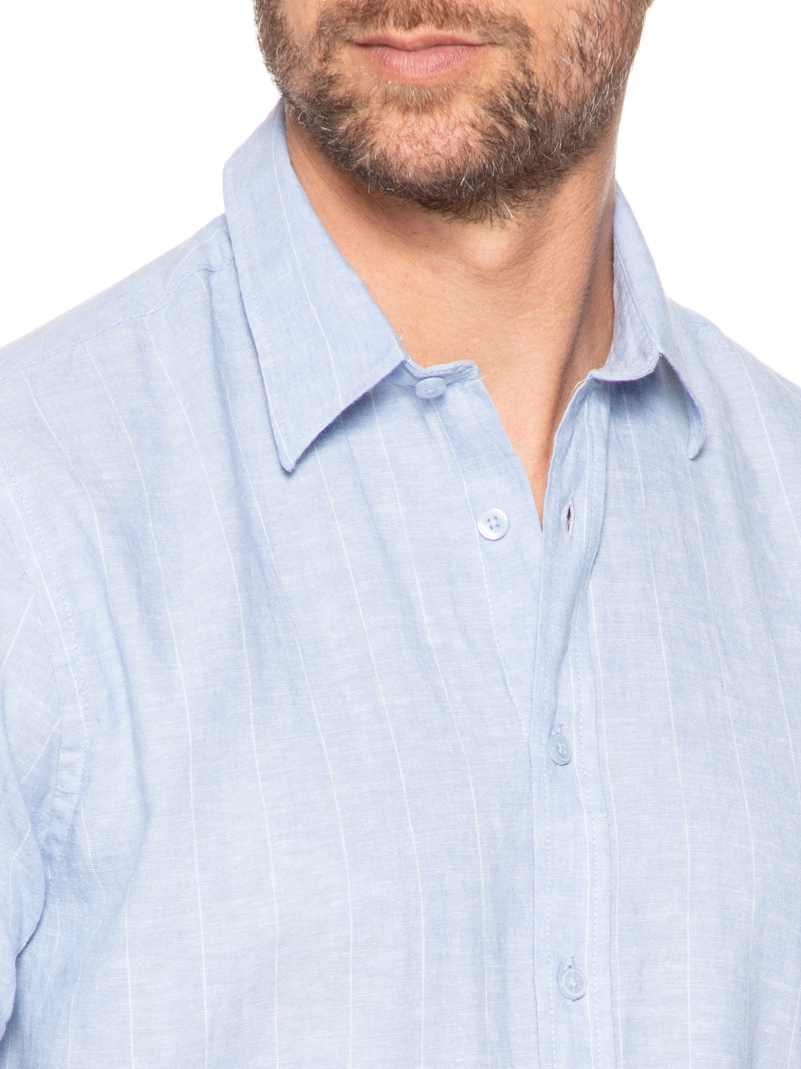 Camisa Masculina Misto Linho Manga Curta Azul '2 Essential