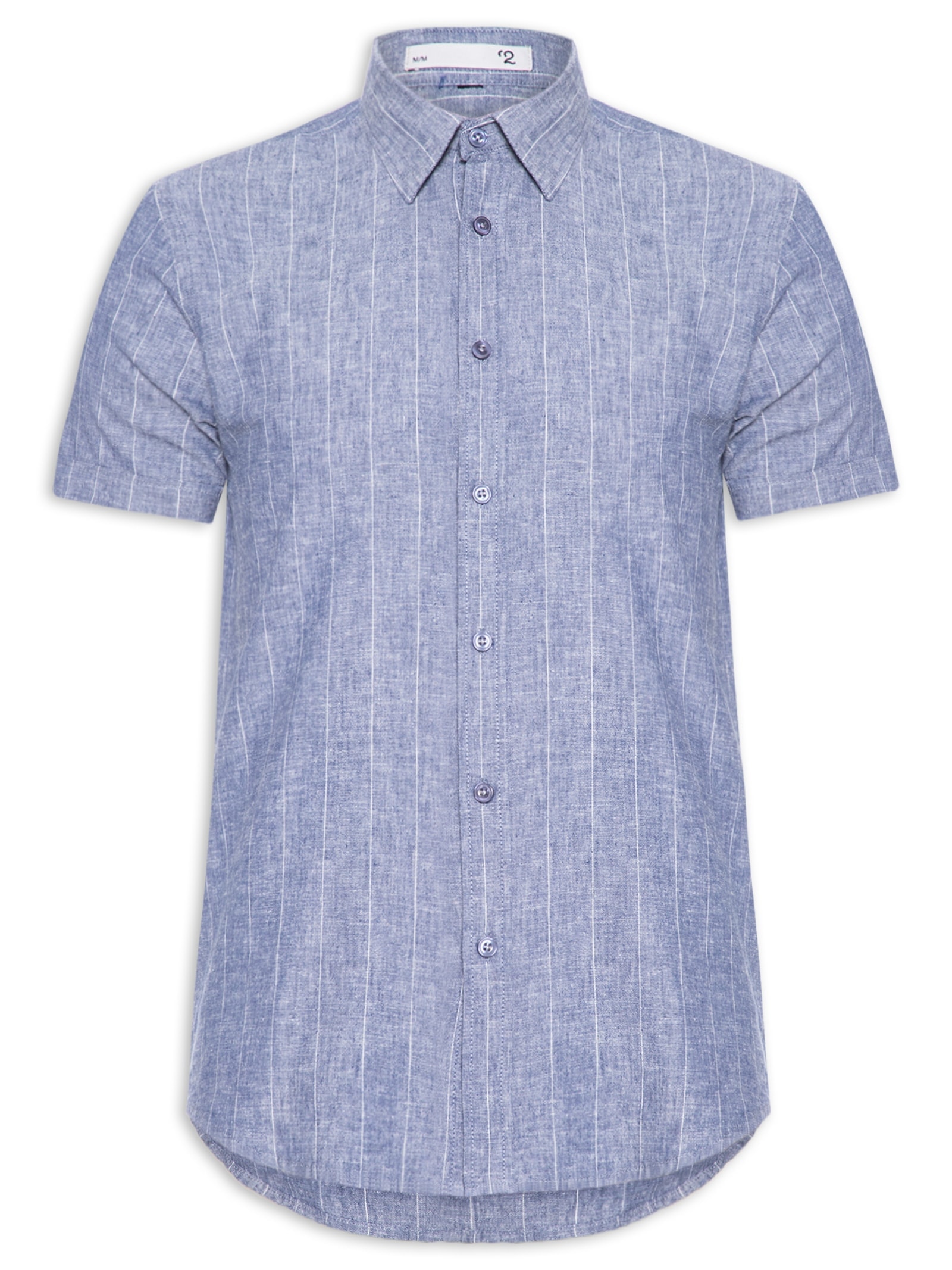 Camisa Masculina Misto Linho Manga Curta Azul '2 Essential