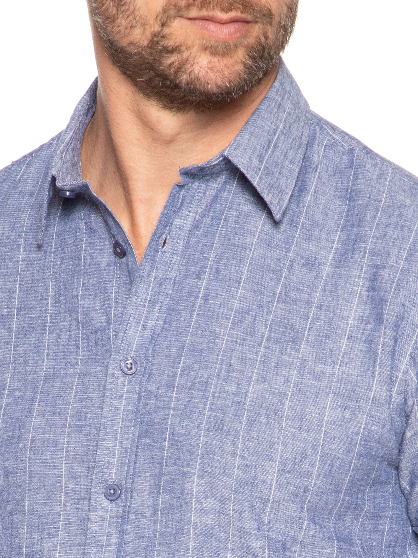 Camisa Masculina Misto Linho Manga Curta Azul '2 Essential