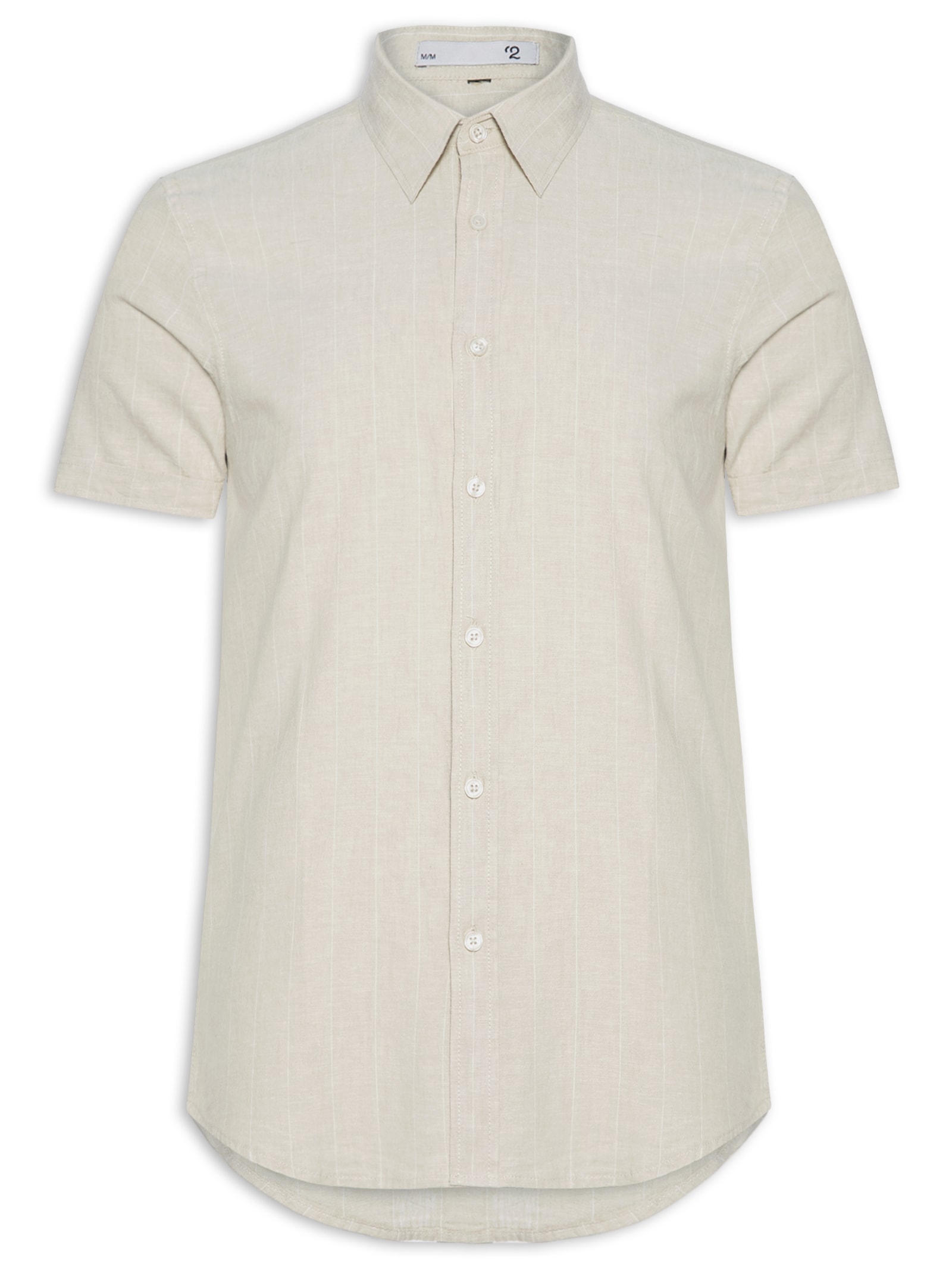 Camisa Masculina Misto Linho Manga Curta Bege '2 Essential