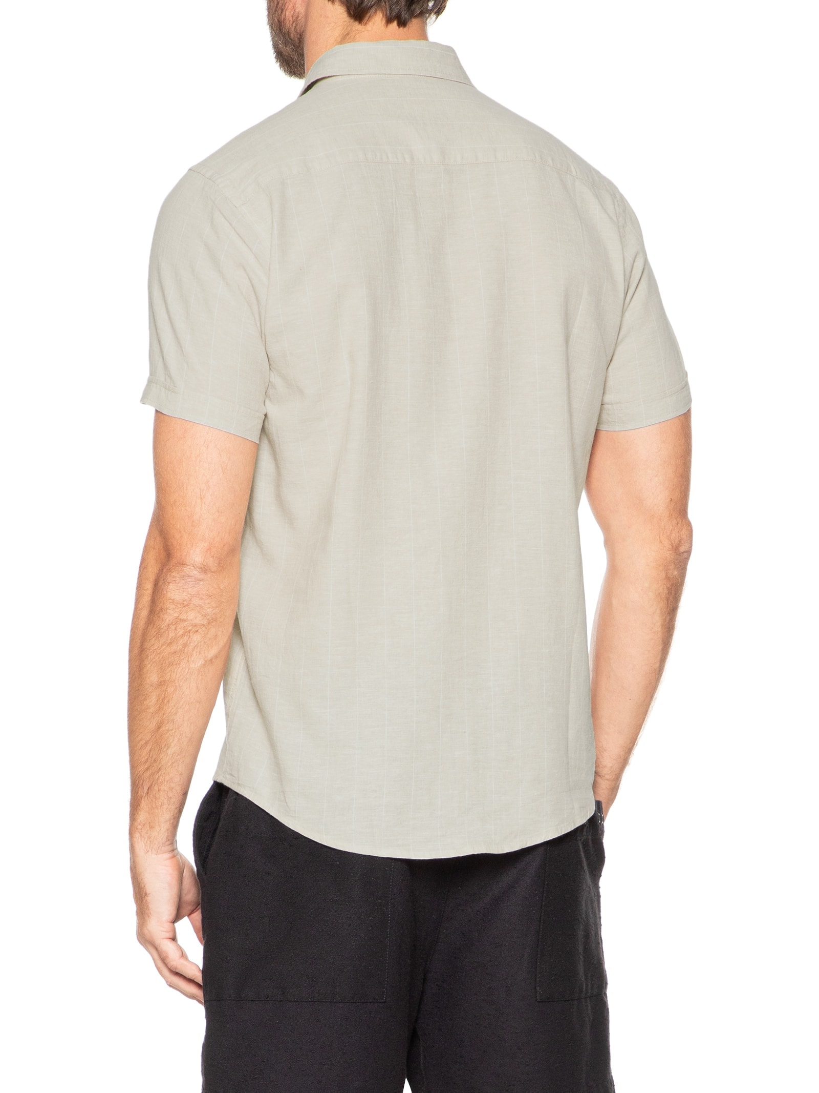 Camisa Masculina Misto Linho Manga Curta Bege '2 Essential