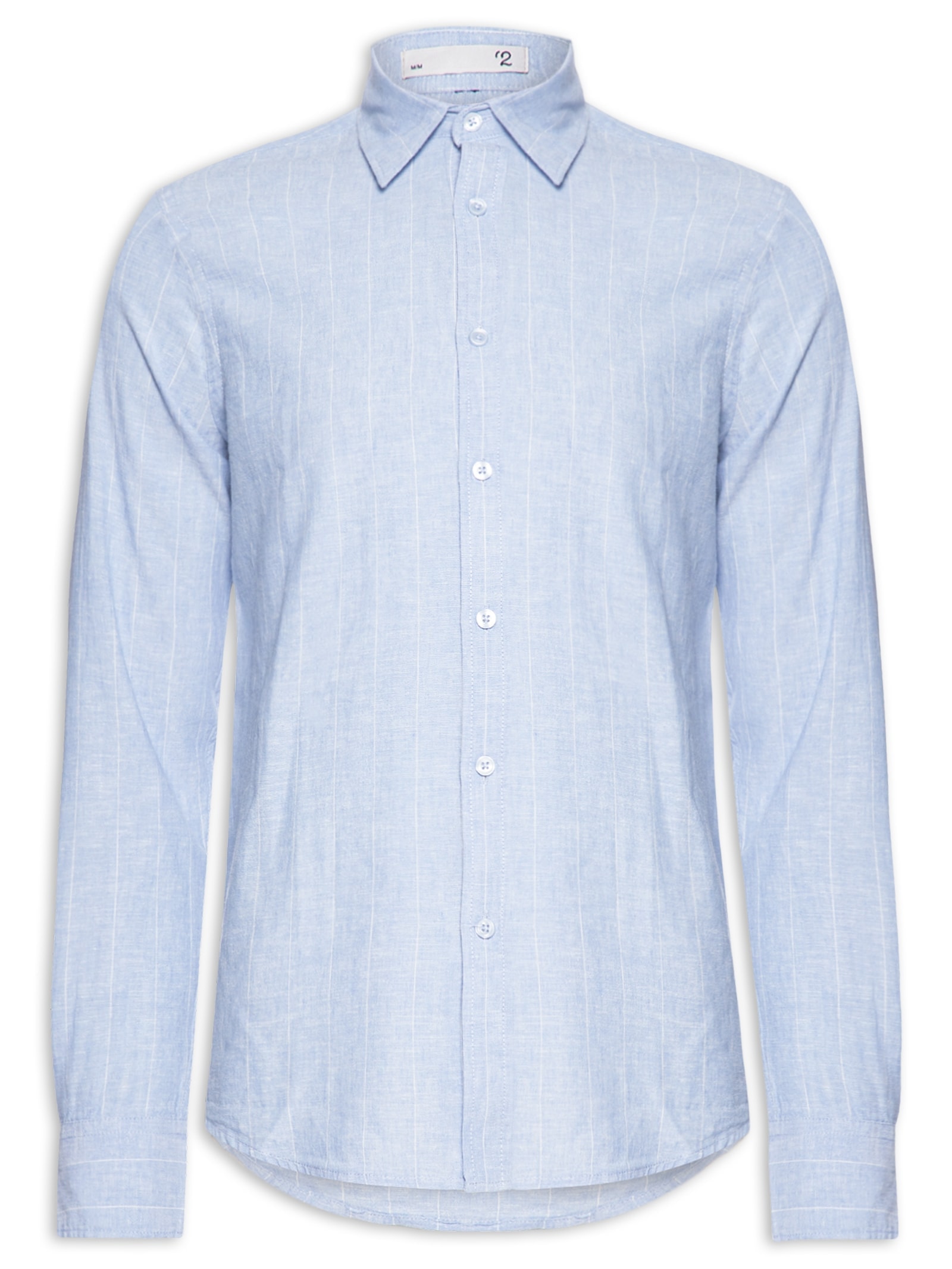 Camisa Masculina Misto Linho Manga Longa Azul '2 Essential