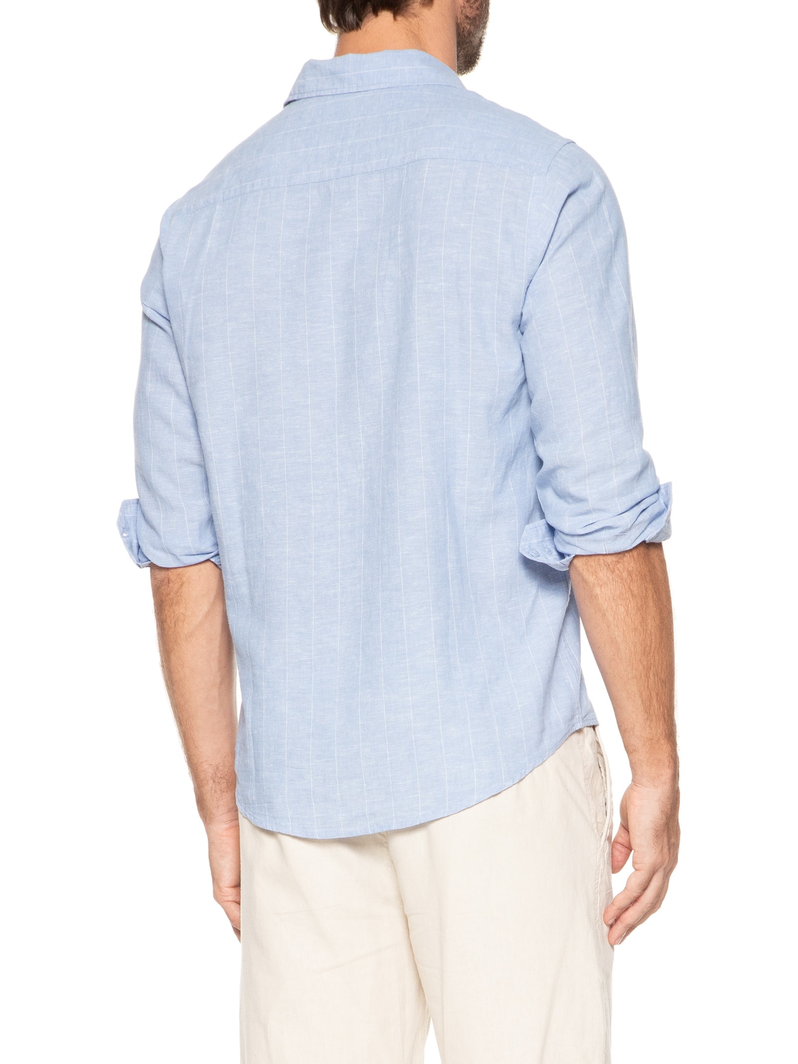 Camisa Masculina Misto Linho Manga Longa Azul '2 Essential