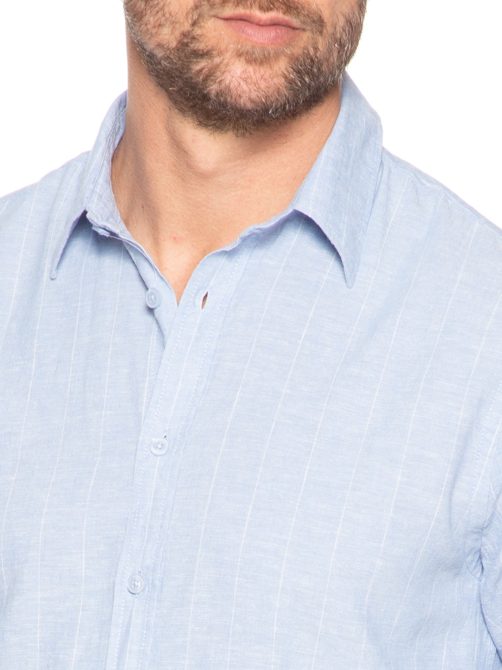 Camisa Masculina Misto Linho Manga Longa Azul '2 Essential