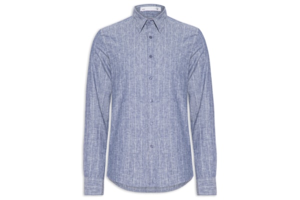 Camisa Masculina Misto Linho Manga Longa - Azul