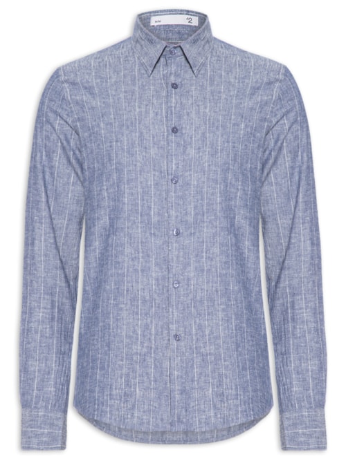 Camisa Masculina Misto Linho Manga Longa – Azul