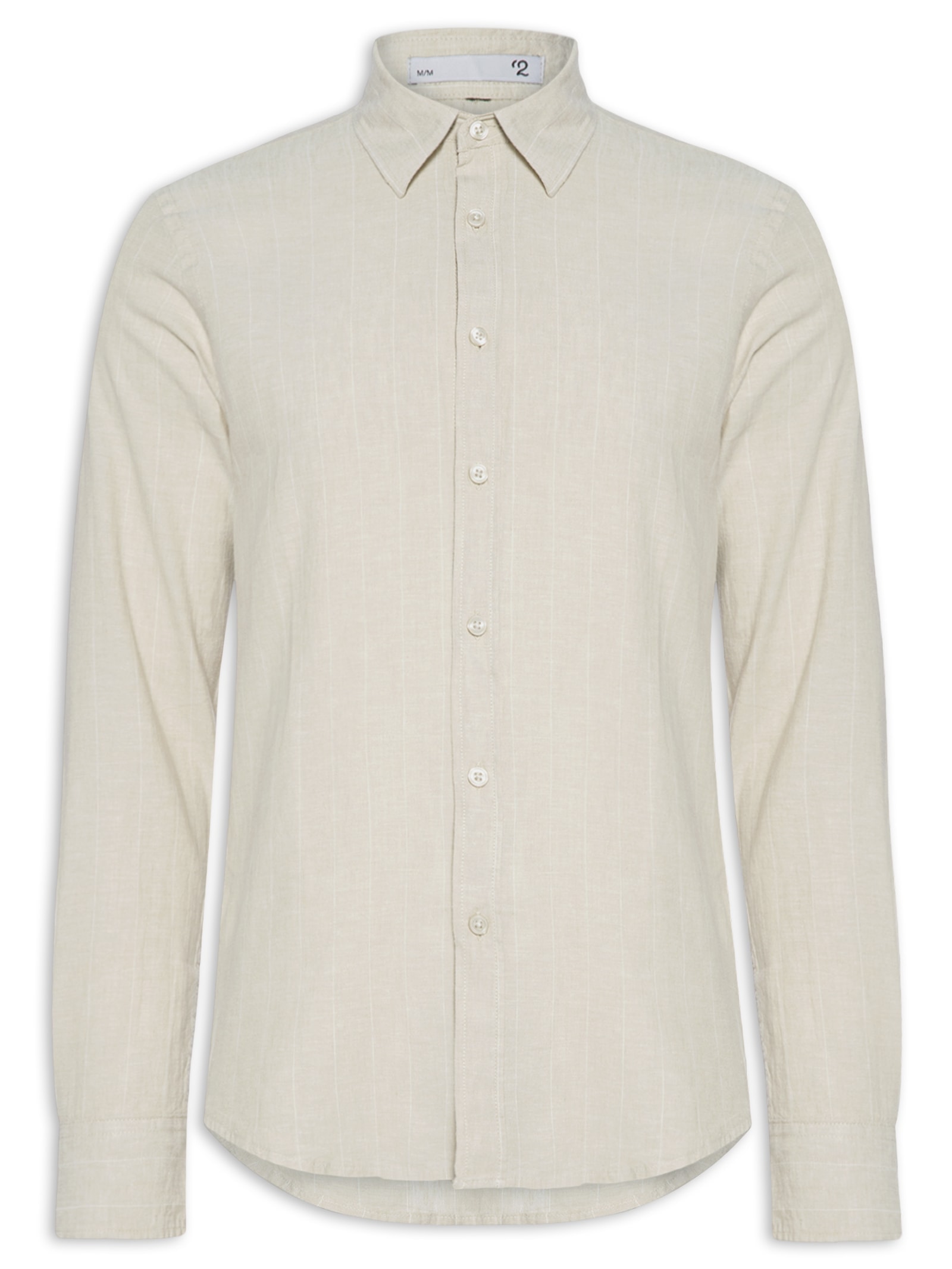 Camisa Masculina Misto Linho Manga Longa Bege '2 Essential