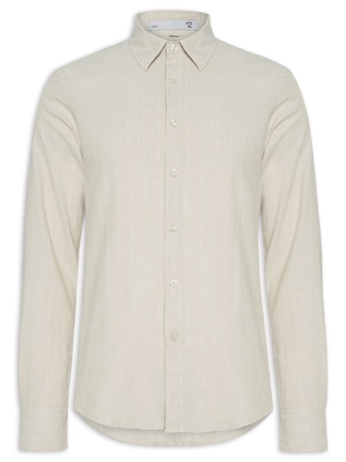 Camisa Masculina Misto Linho Manga Longa – Bege