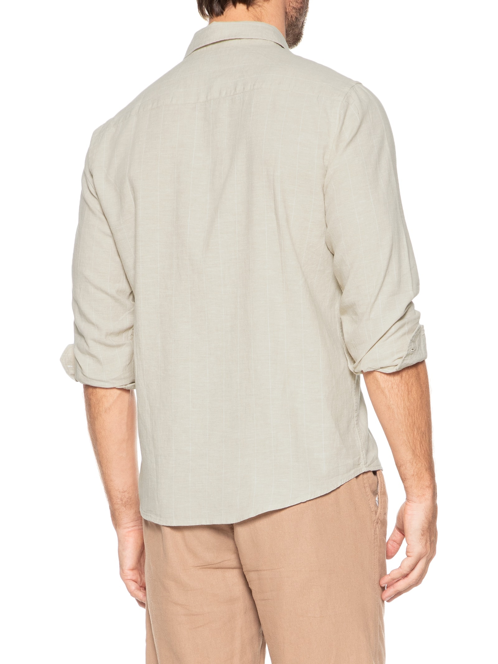 Camisa Masculina Misto Linho Manga Longa Bege '2 Essential