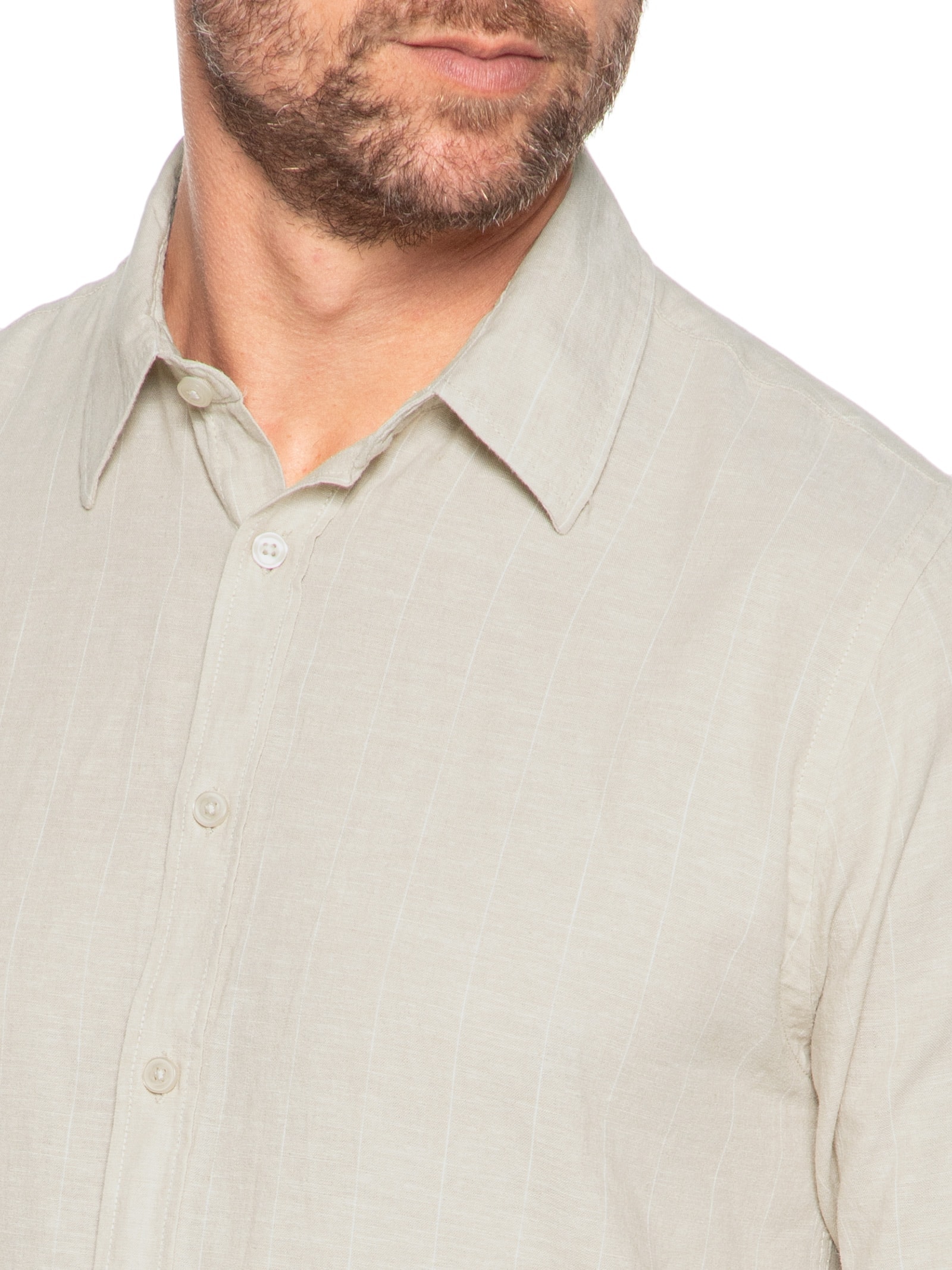 Camisa Masculina Misto Linho Manga Longa Bege '2 Essential