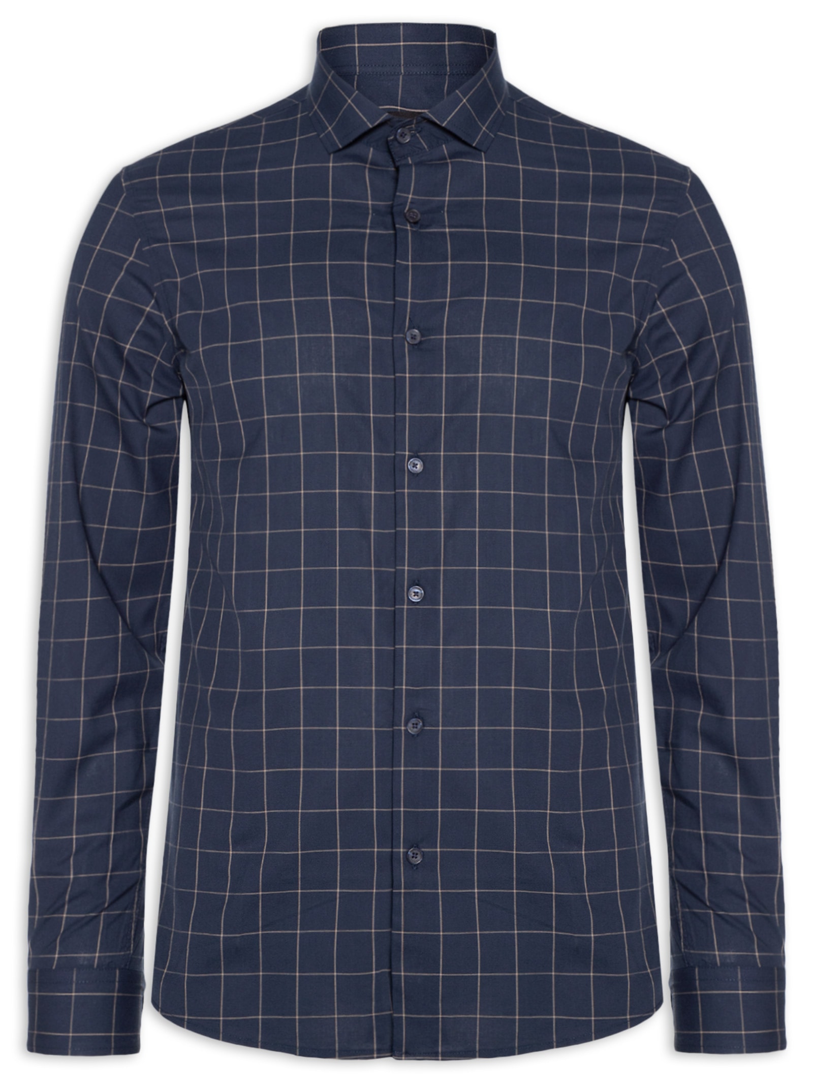 Camisa Masculina ML Quadros Dark Blue Azul Sergio K