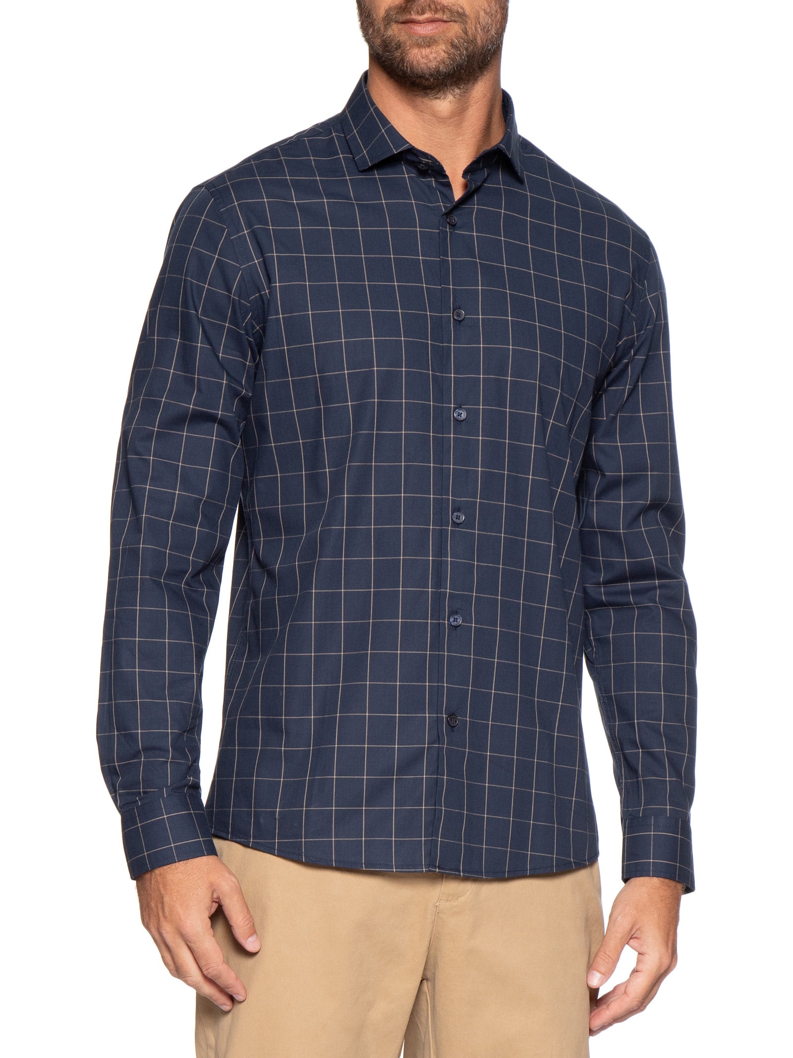 Camisa Masculina ML Quadros Dark Blue Azul Sergio K