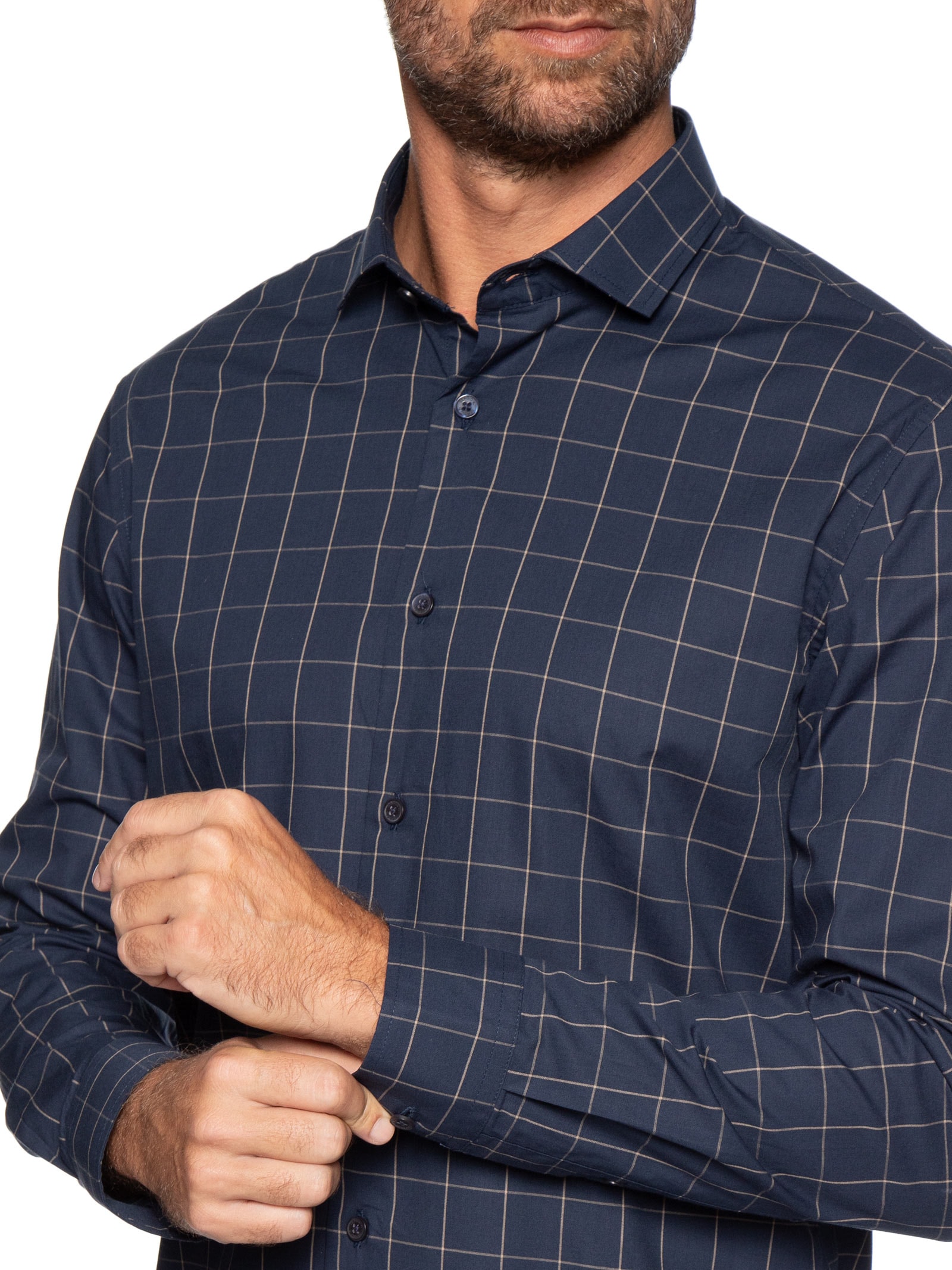 Camisa Masculina ML Quadros Dark Blue Azul Sergio K