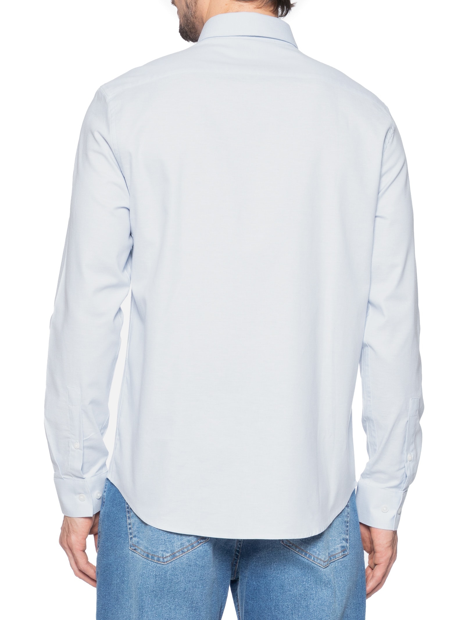 Camisa Masculina  Ml Regular Oxford Com Elastano Azul Calvin Klein - White Label
