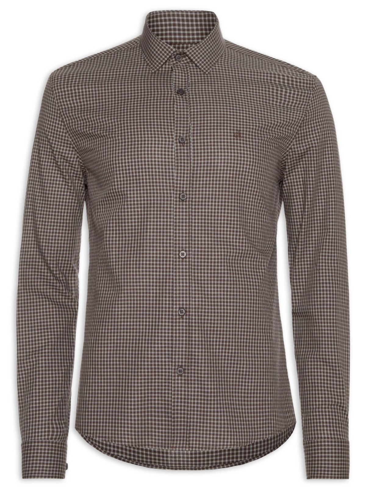 Vista 2 Camisa Masculina Ml Slim Fio 40 MARROM MARROM