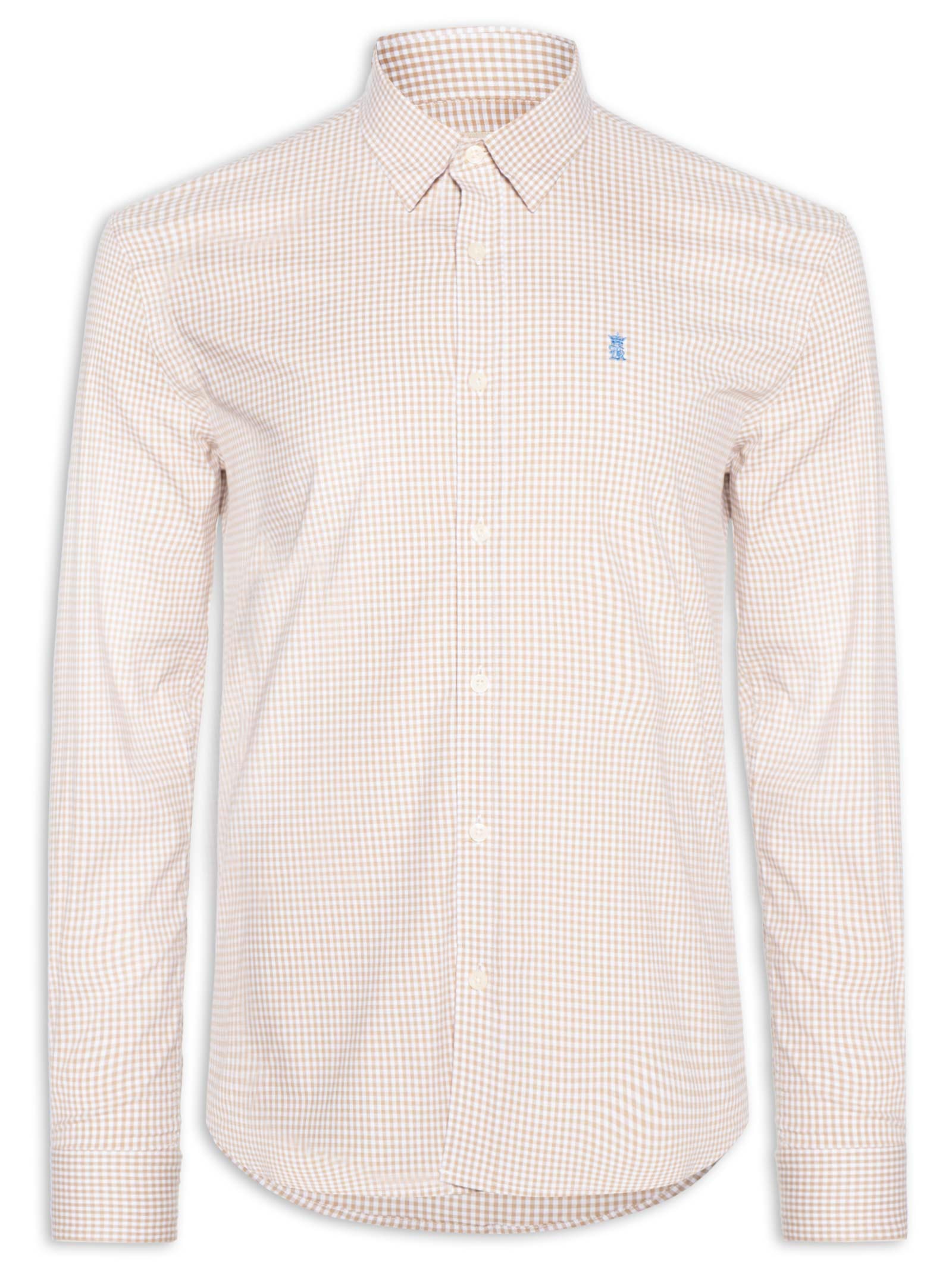 Camisa Masculina ML Vichy Bicolor Bege Sergio K