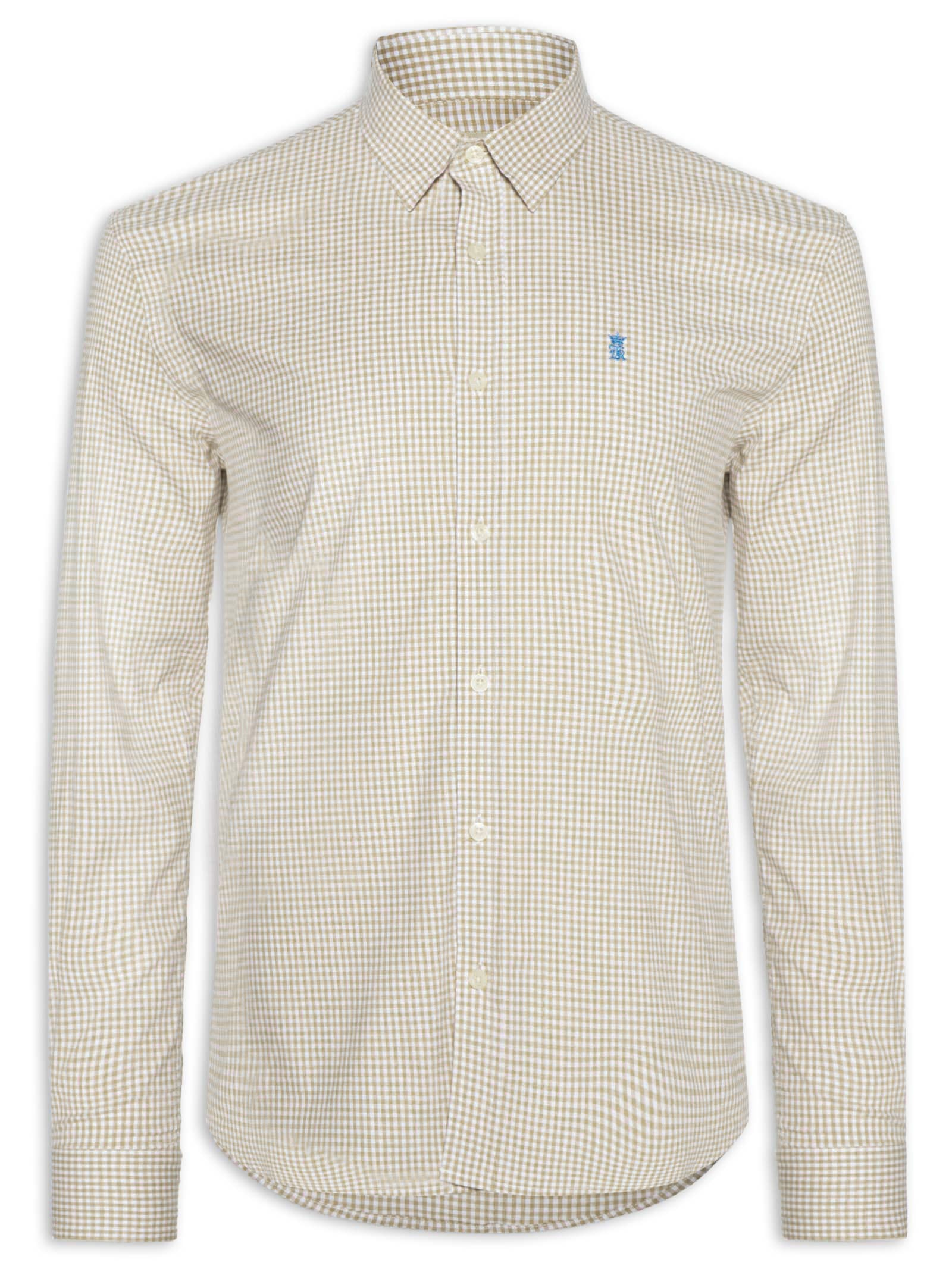 Camisa Masculina ML Vichy Bicolor Bege Sergio K