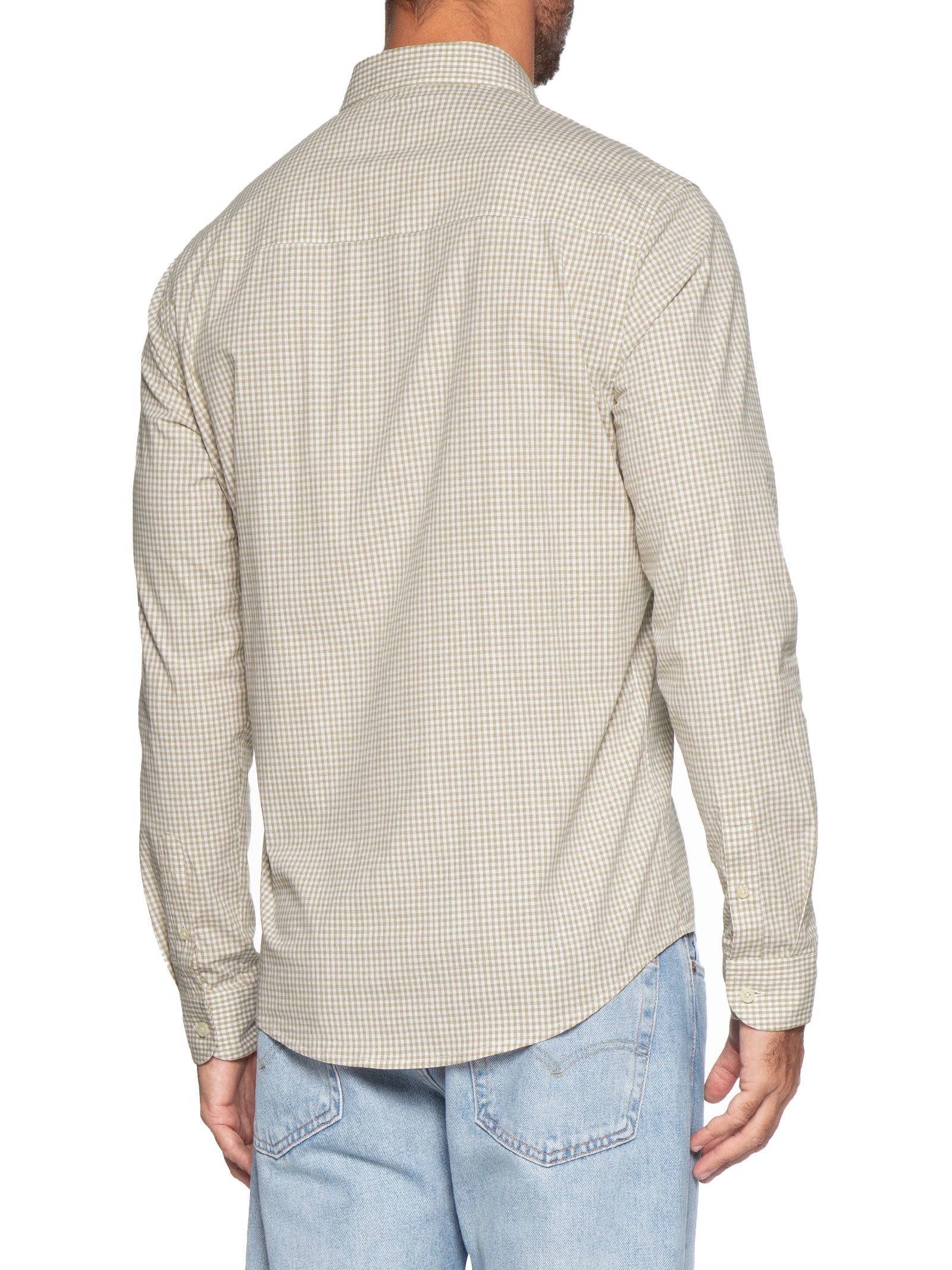 Camisa Masculina ML Vichy Bicolor Bege Sergio K