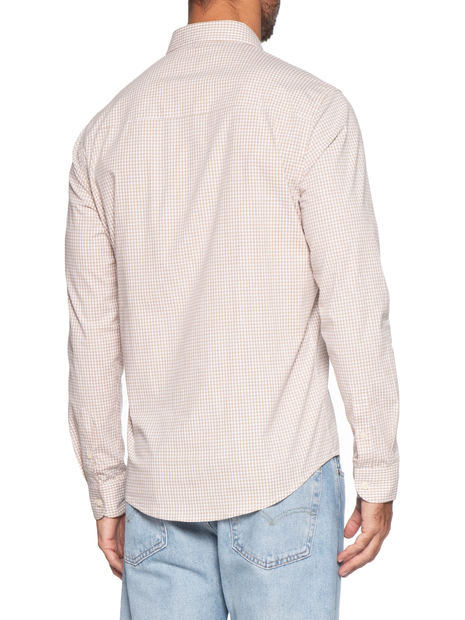 Camisa Masculina ML Vichy Bicolor Bege Sergio K