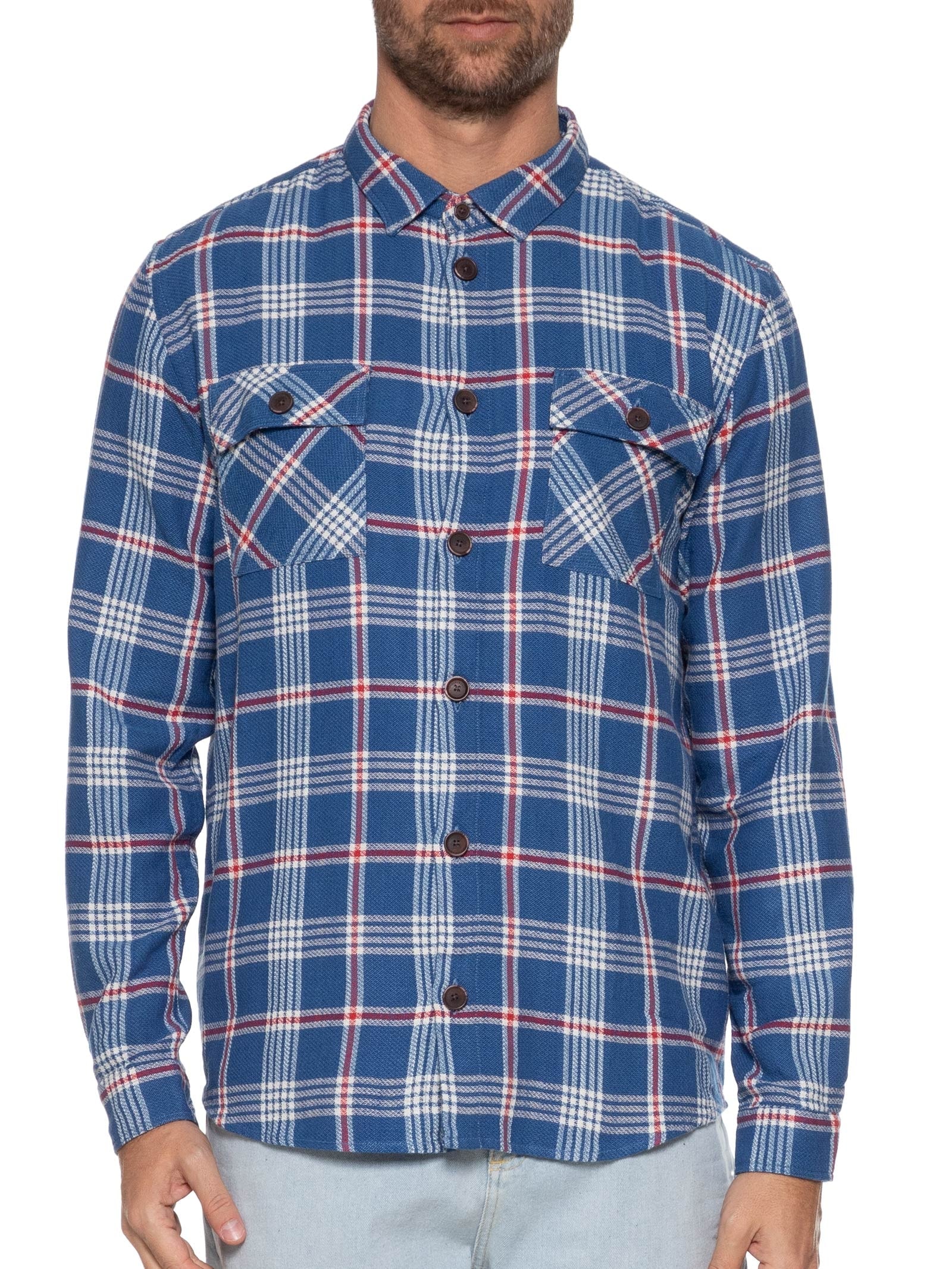 Camisa Masculina Overshirt Floripa Xadrez Regatta Azul Reserva