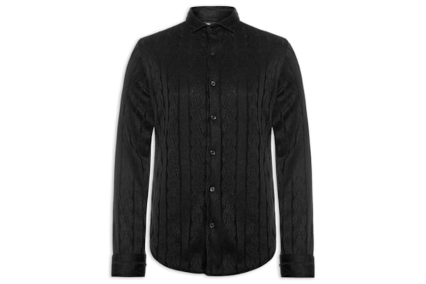 Camisa Masculina Overshirt Malha Tricot Trança - Preto