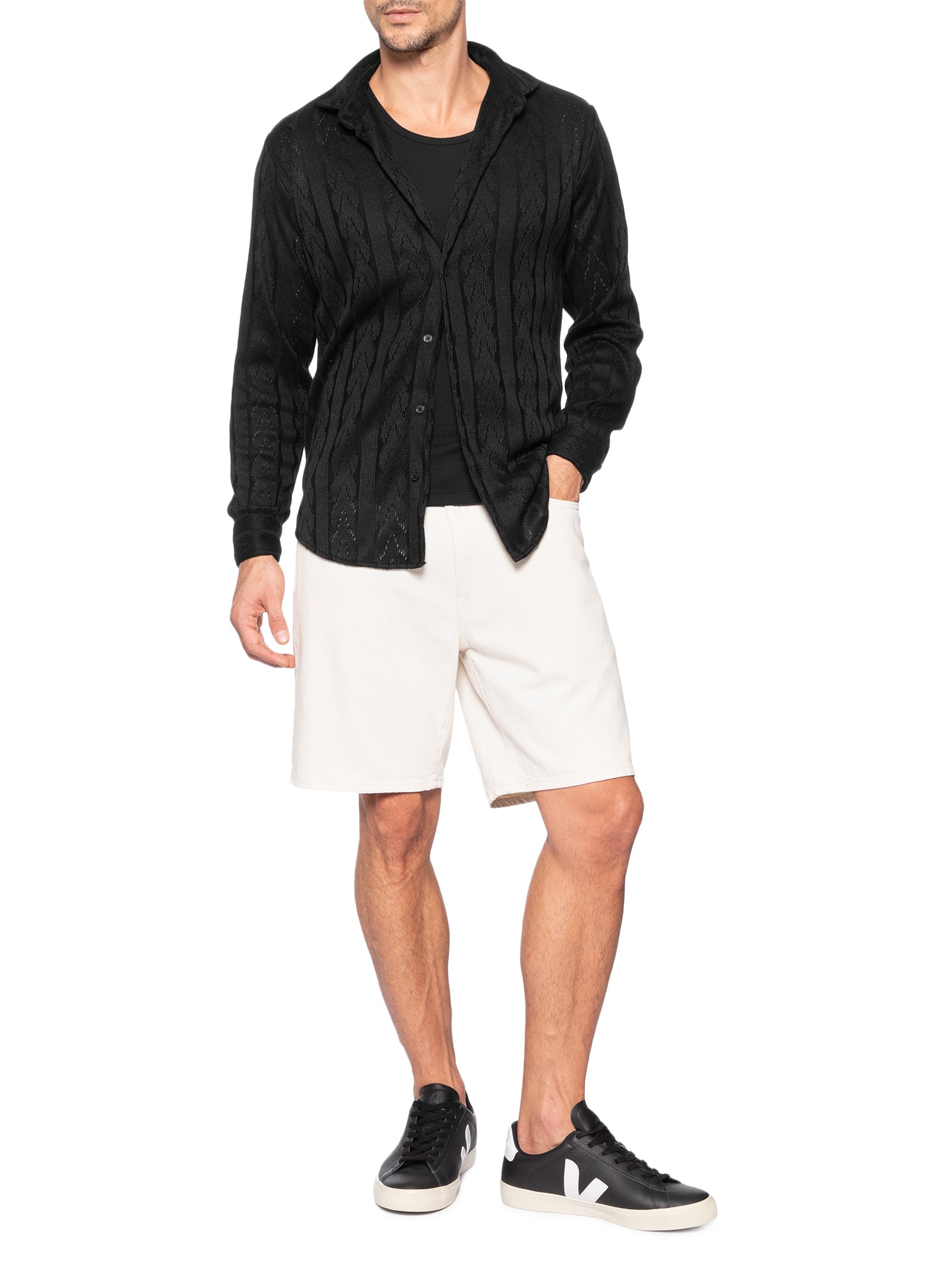 Camisa Masculina Overshirt Malha Tricot Trança Preto Sergio K