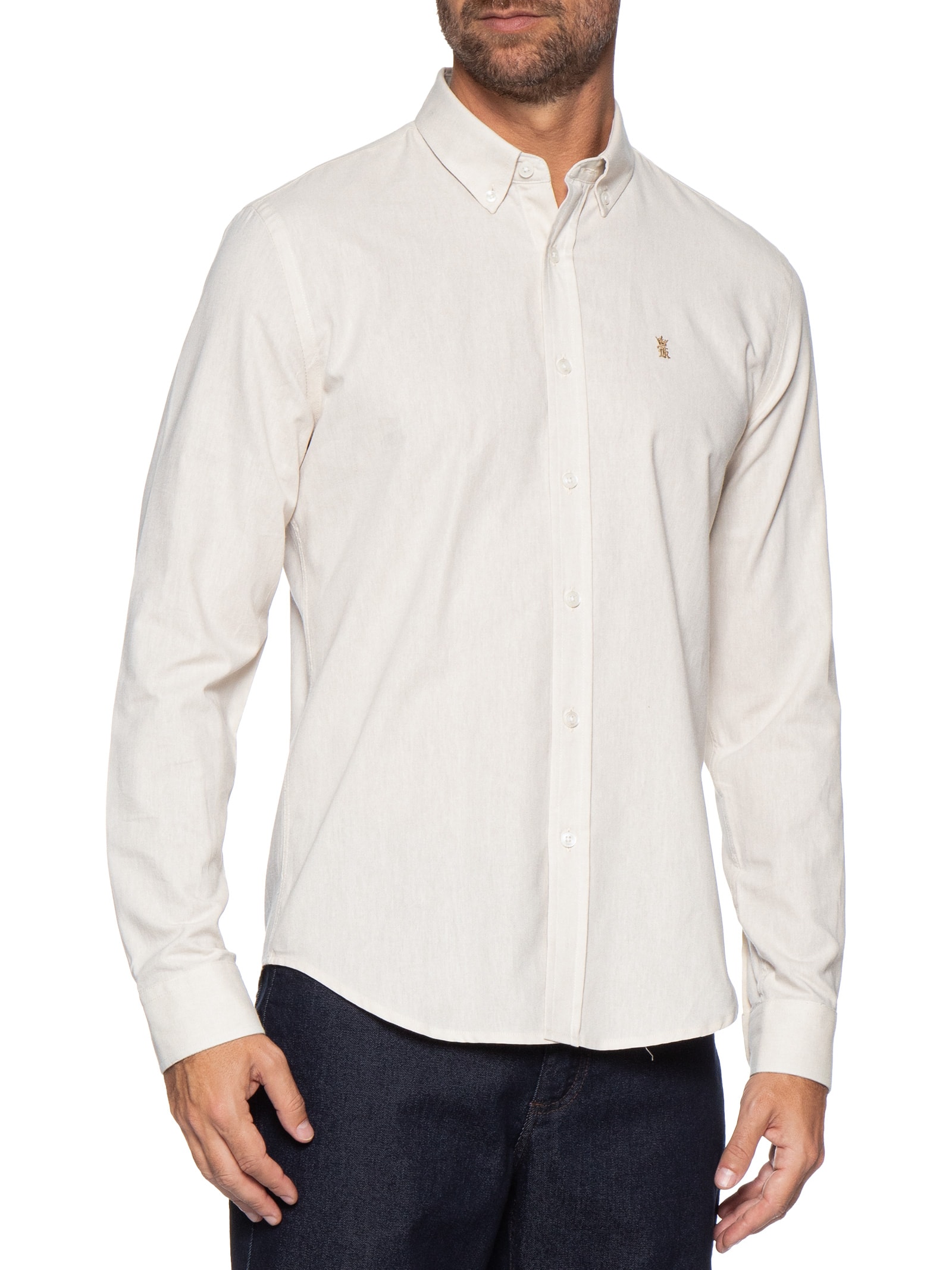 Camisa Masculina Oxford Button Down Bege Sergio K