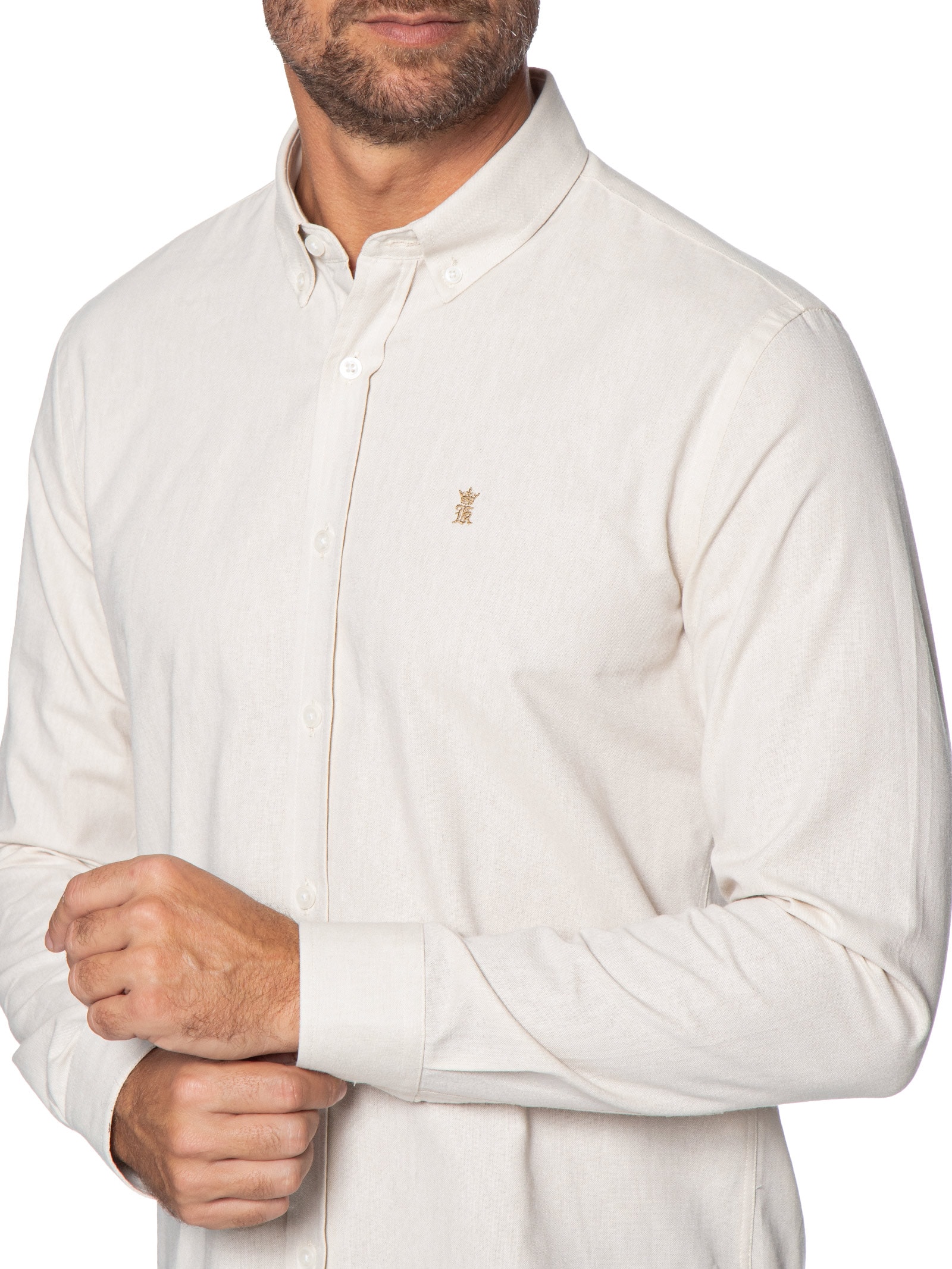 Camisa Masculina Oxford Button Down Bege Sergio K