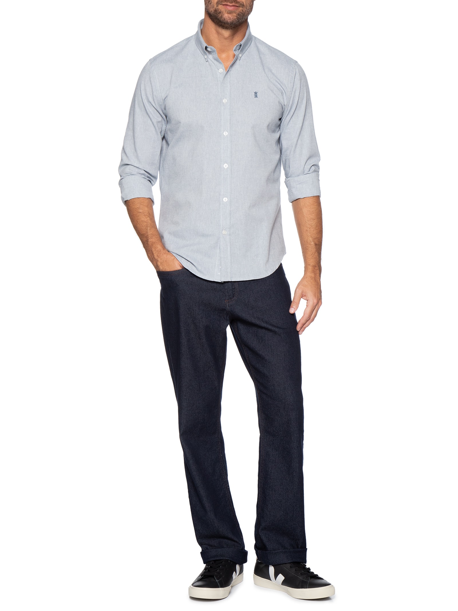 Camisa Masculina Oxford Button Down – Azul Sergio K