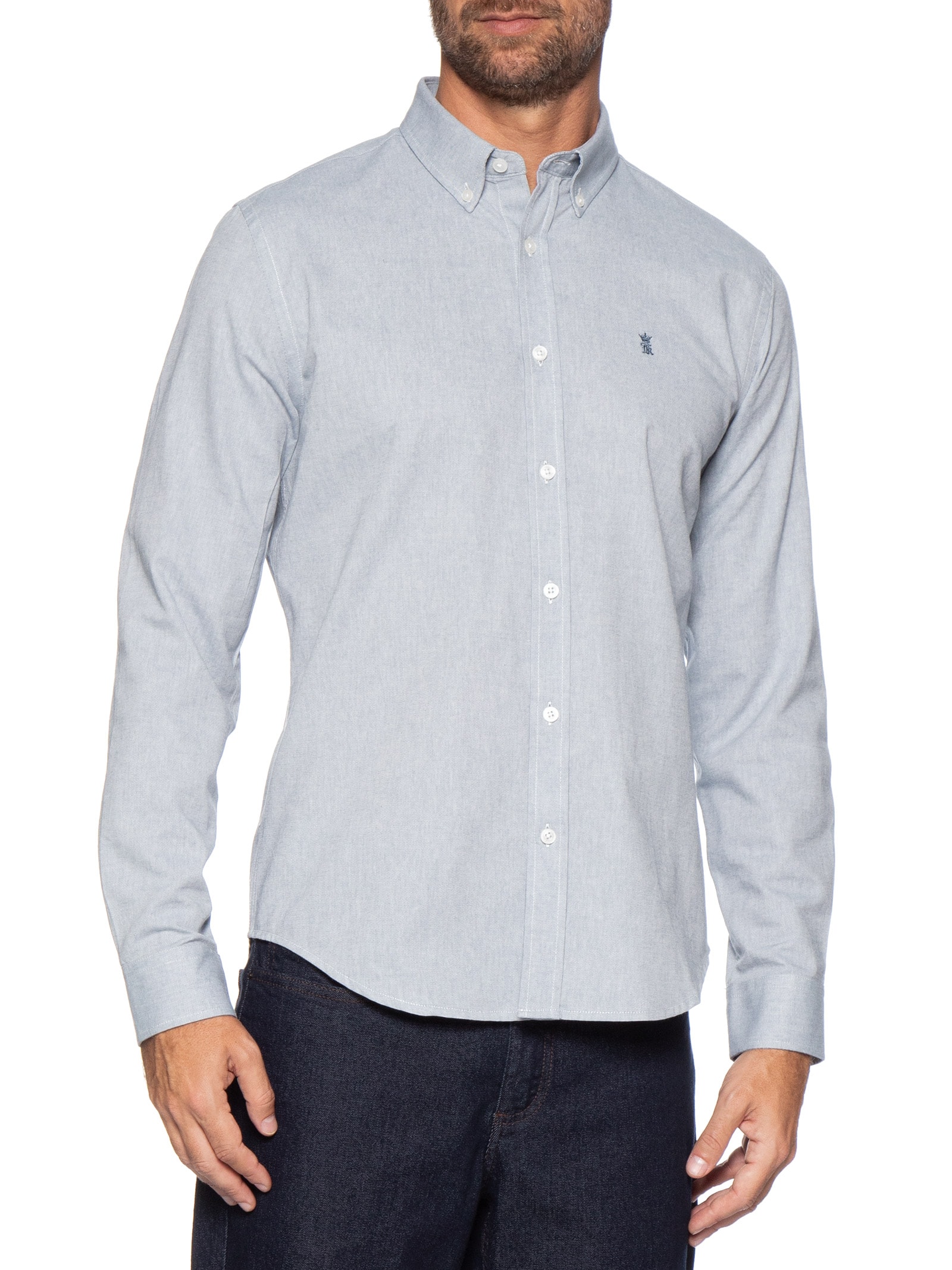 Camisa Masculina Oxford Button Down – Azul Sergio K