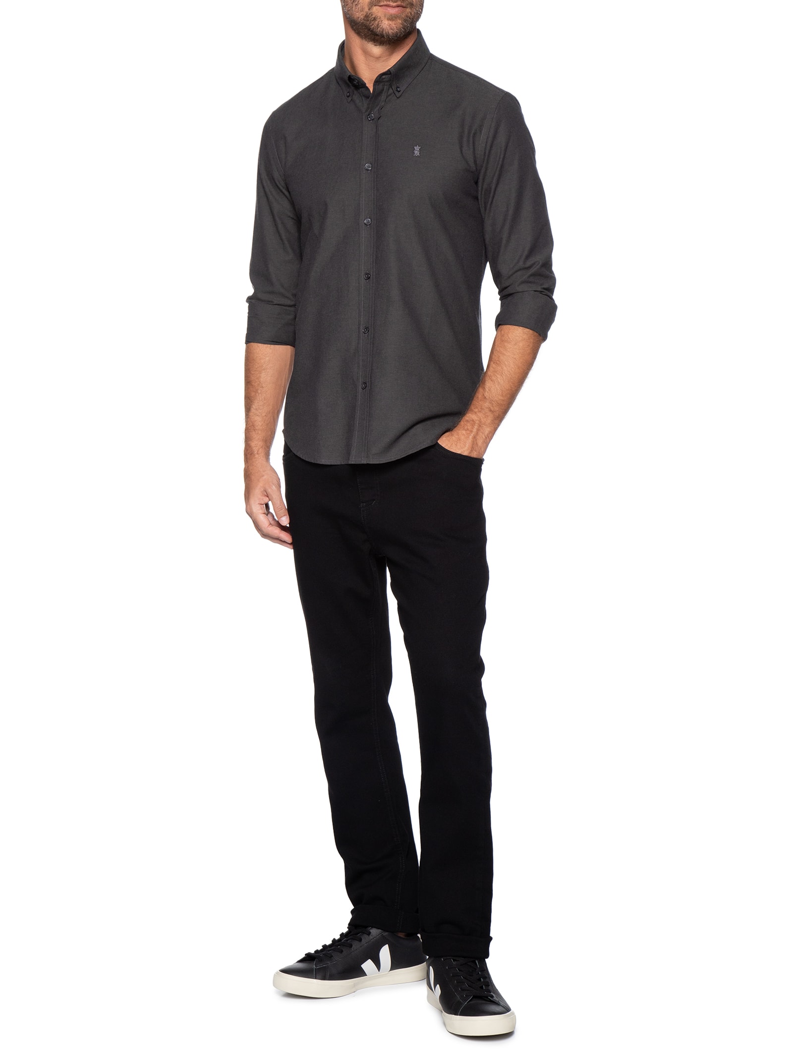 Camisa Masculina Oxford Button Down – Preto Sergio K