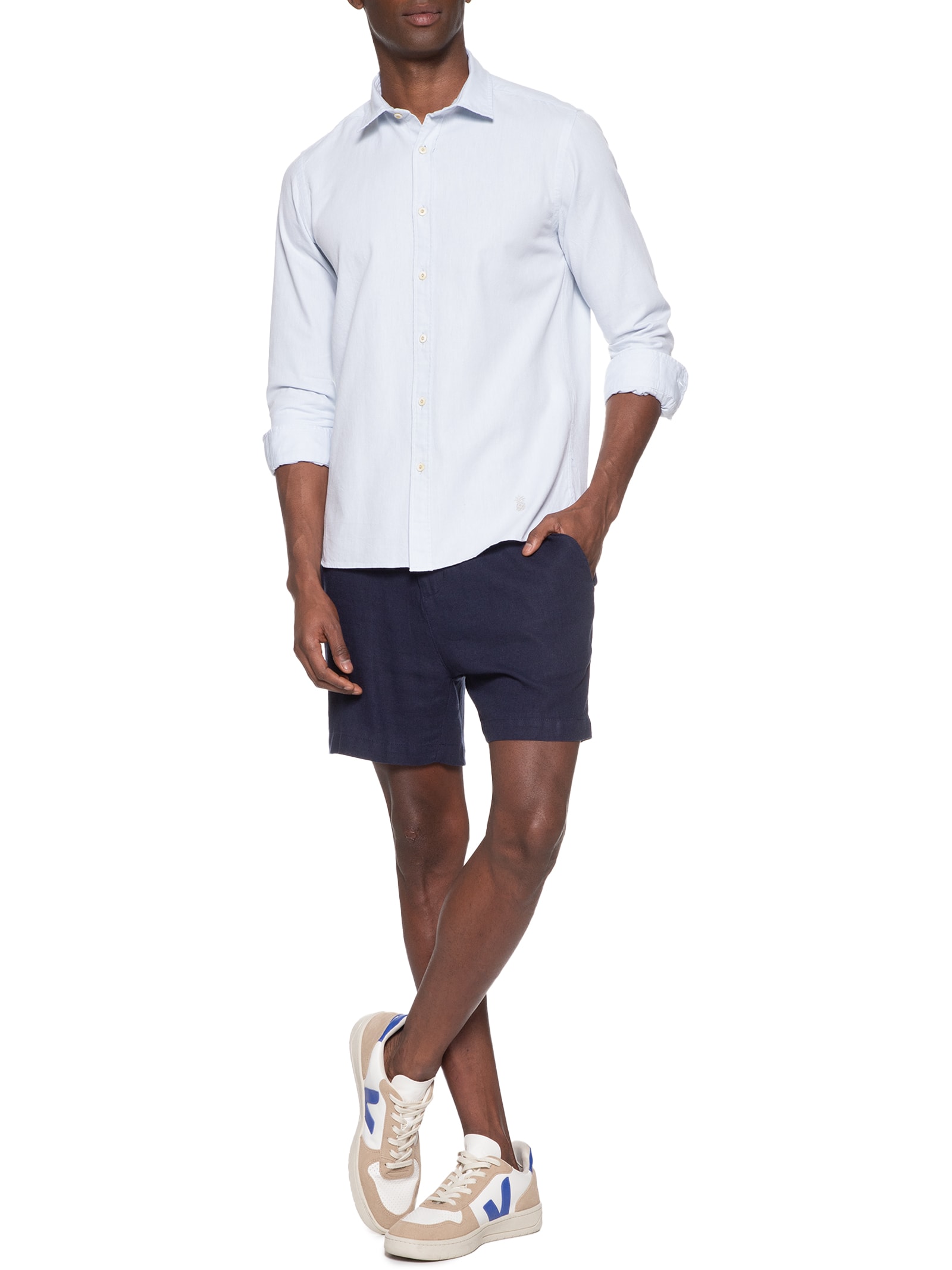 Camisa Masculina Oxford Lisa Azul Pineapple