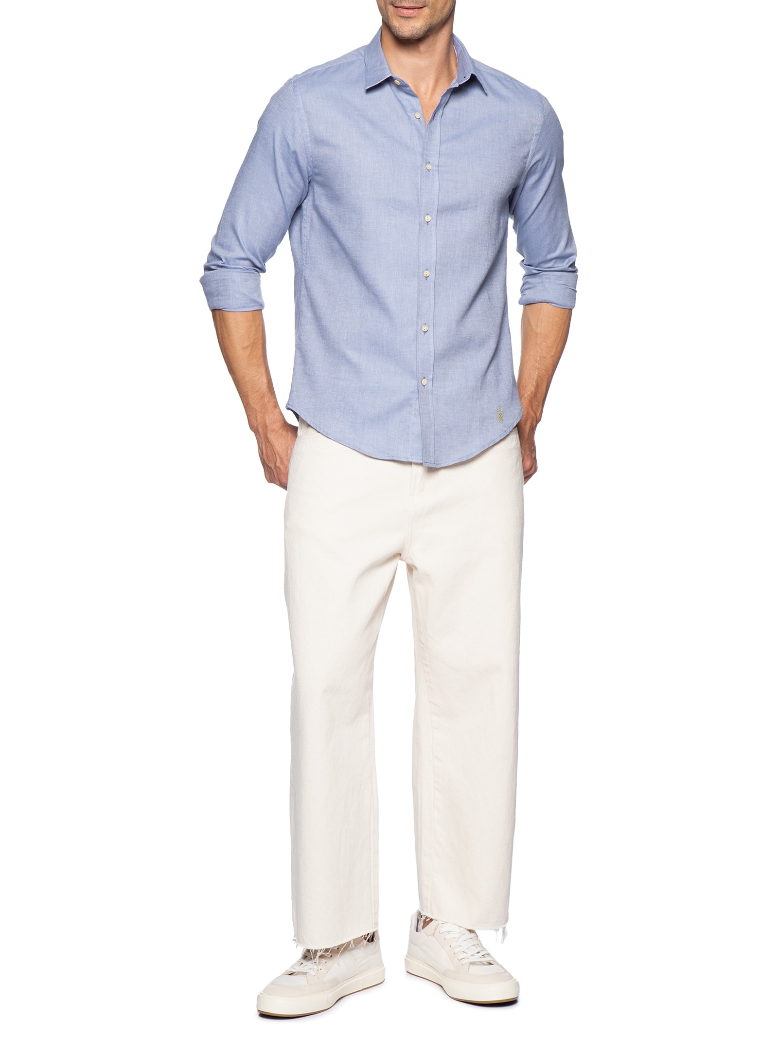 Camisa Masculina Oxford Lisa Azul Pineapple