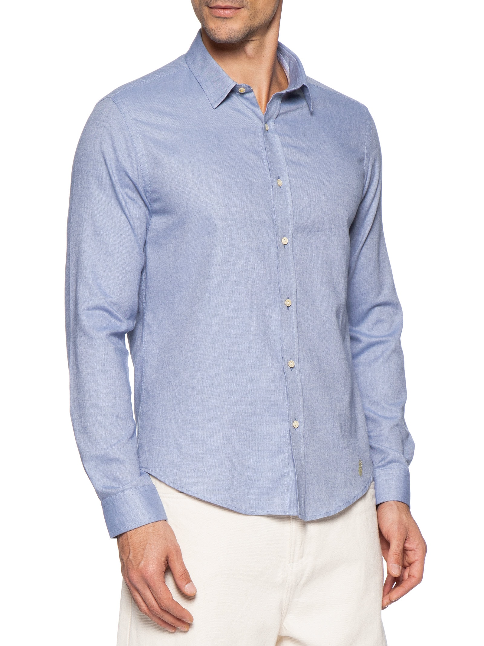 Camisa Masculina Oxford Lisa Azul Pineapple