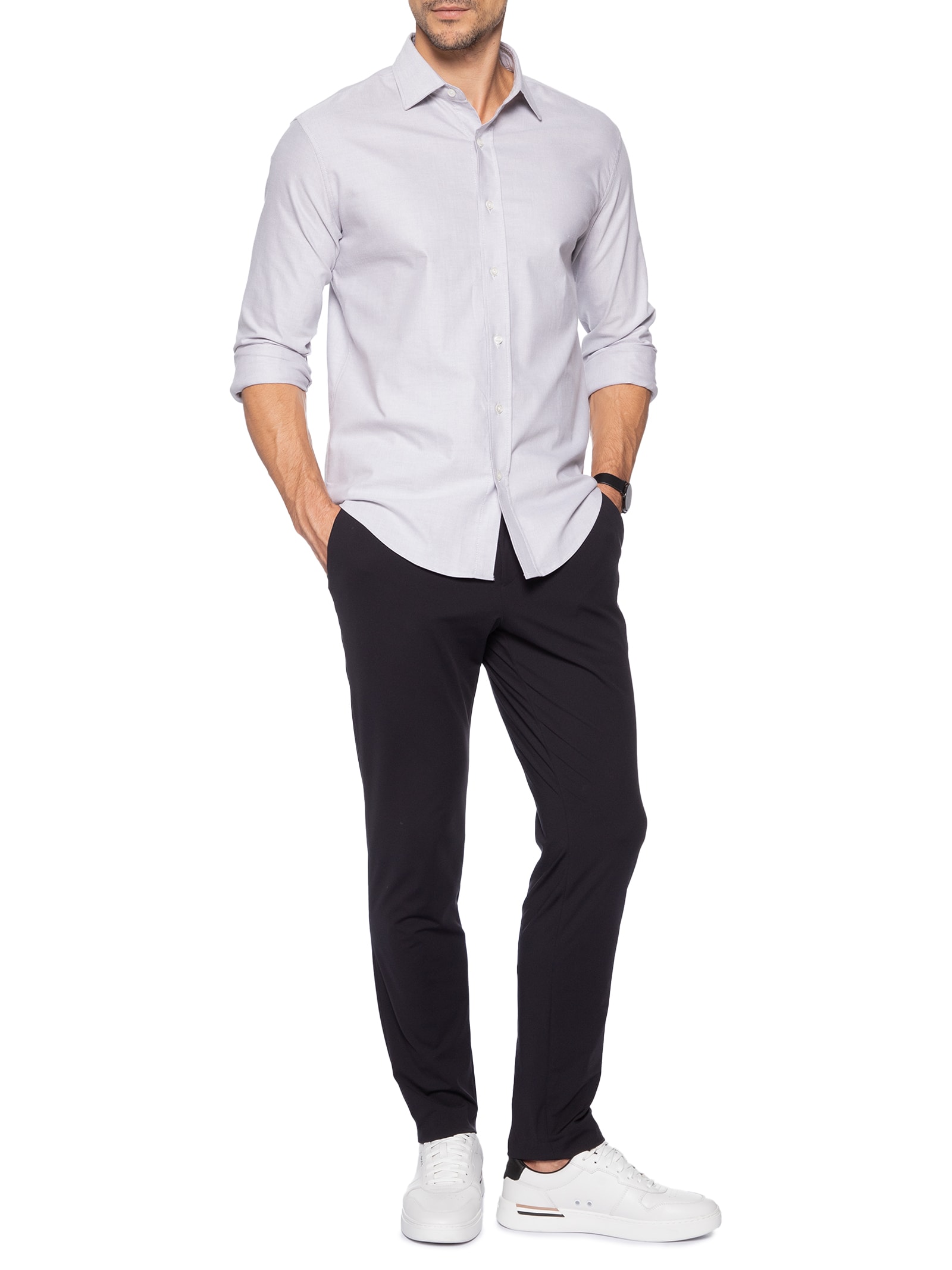 Camisa Masculina Oxford Manga Longa Cinza Oficina Reserva