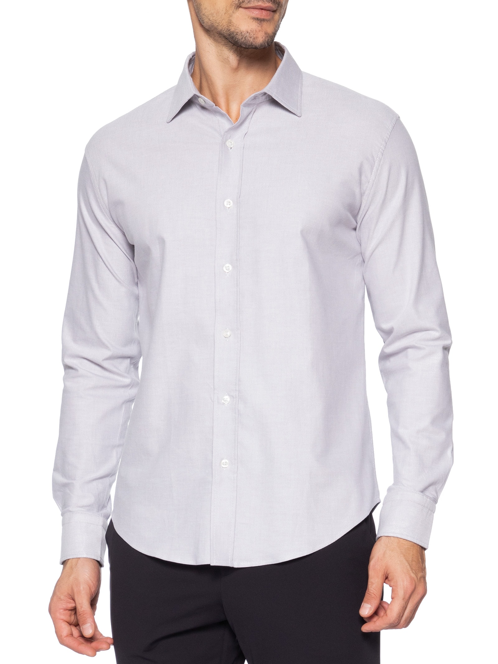 Camisa Masculina Oxford Manga Longa Cinza Oficina Reserva