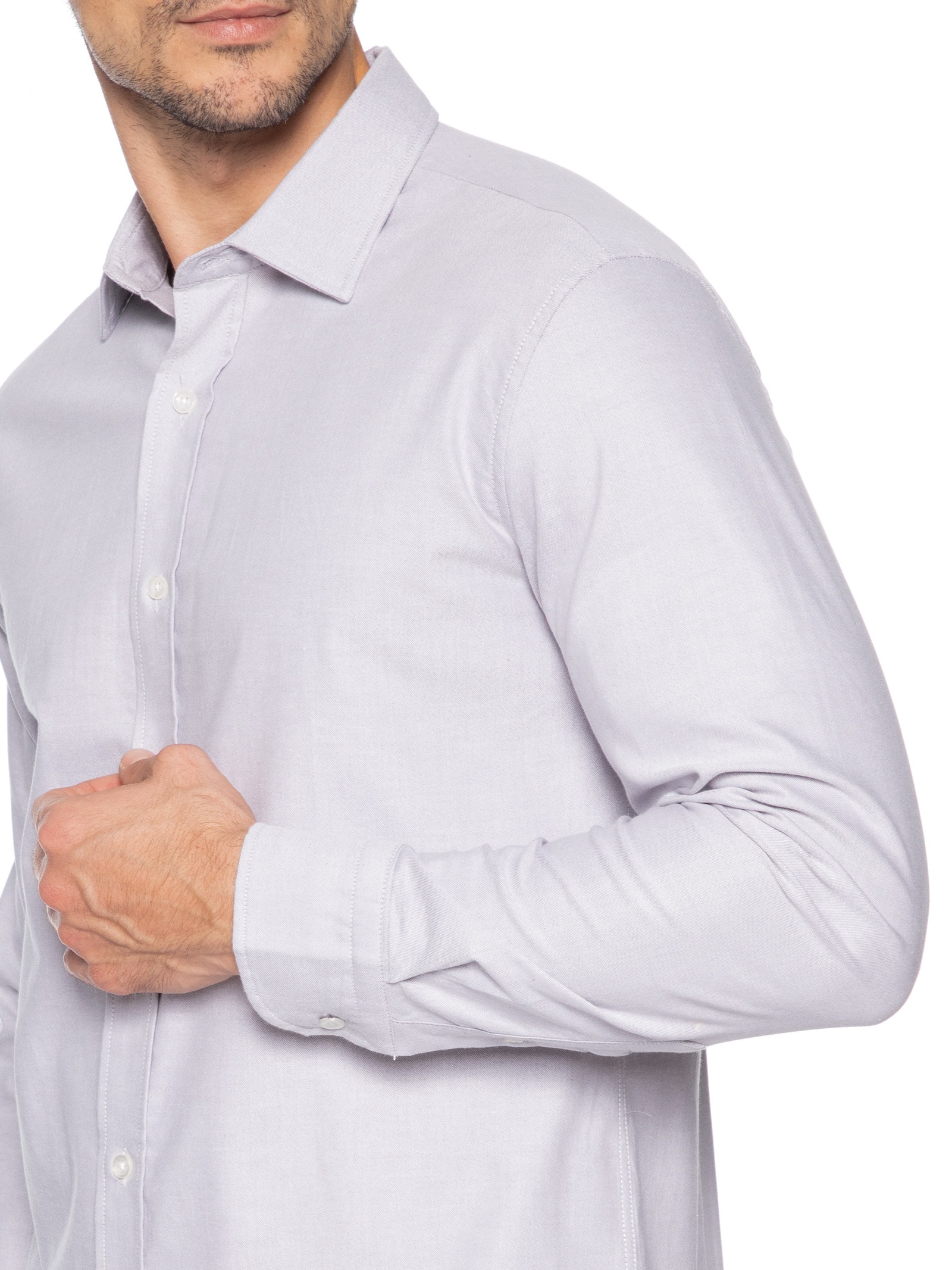 Camisa Masculina Oxford Manga Longa Cinza Oficina Reserva