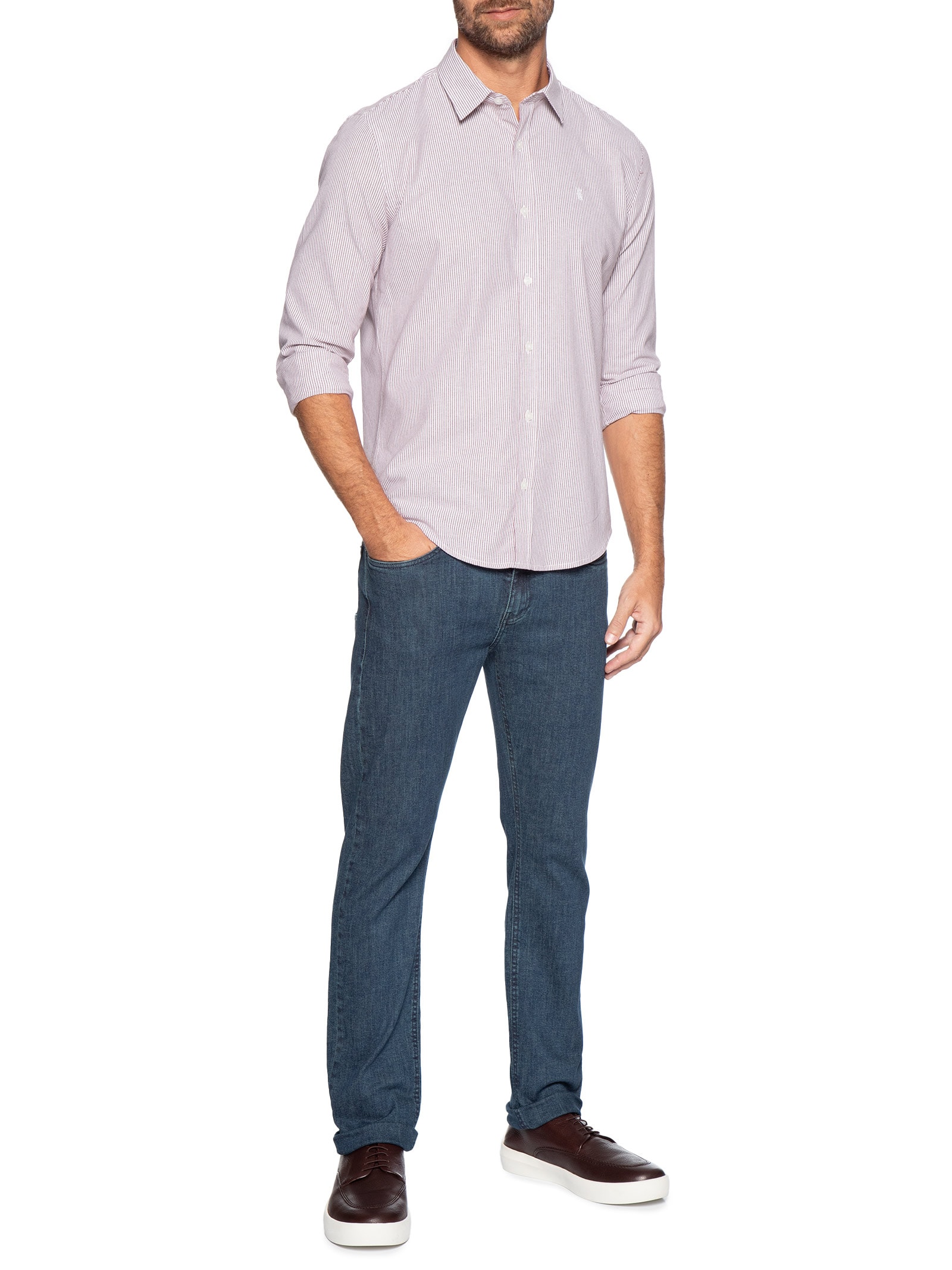 Camisa Masculina Oxford Mini Listras Vermelho Sergio K