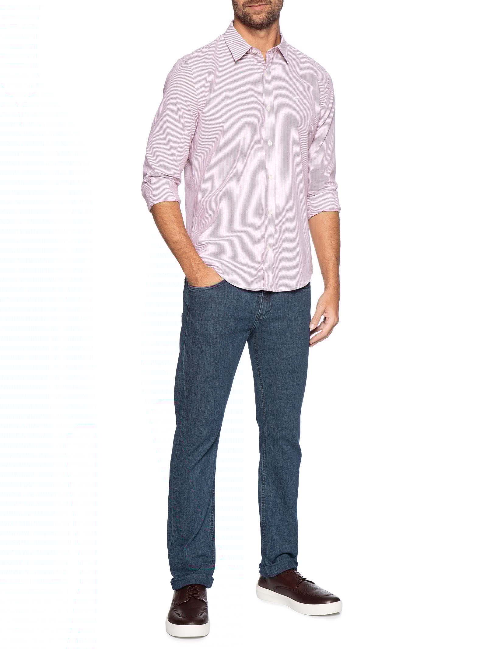 Camisa Masculina Oxford Mini Listras – Vermelho Sergio K