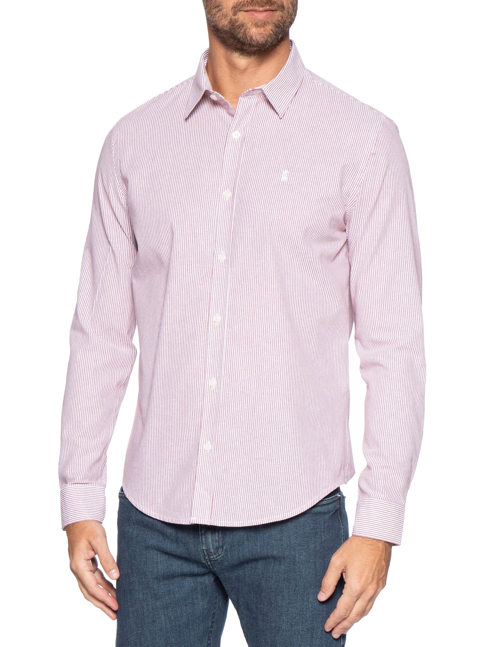 Camisa Masculina Oxford Mini Listras – Vermelho Sergio K