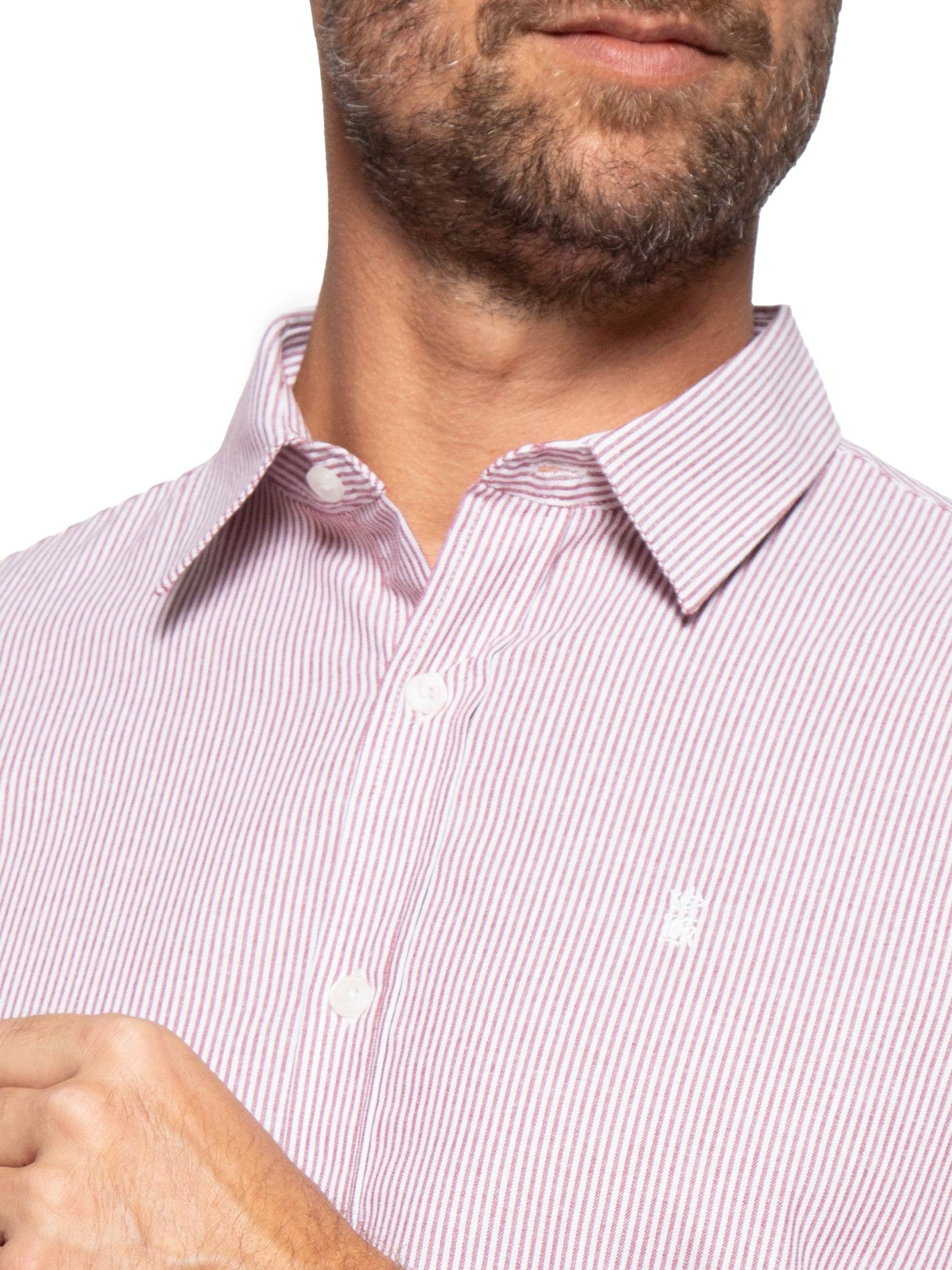 Camisa Masculina Oxford Mini Listras – Vermelho Sergio K