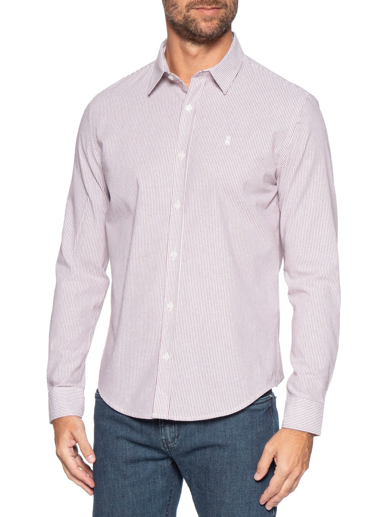 Camisa Masculina Oxford Mini Listras – Vermelho Sergio K