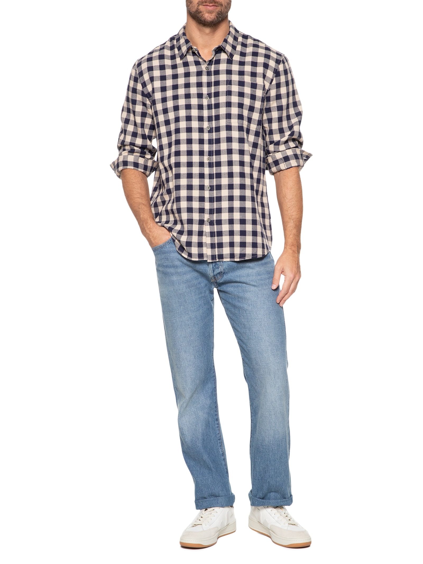 Camisa Masculina Paper Quadriculada Azul Hering