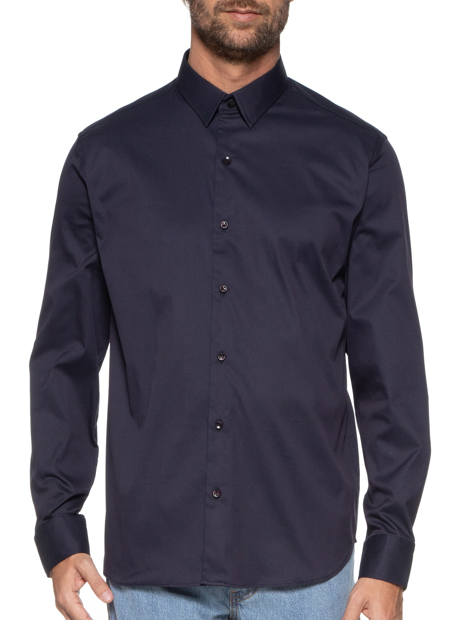 Camisa Masculina Paris Lisa Azul Oficina Reserva