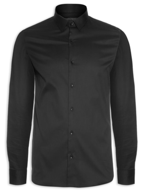 Camisa Masculina Paris Lisa Elastano Manga Longa – Preto