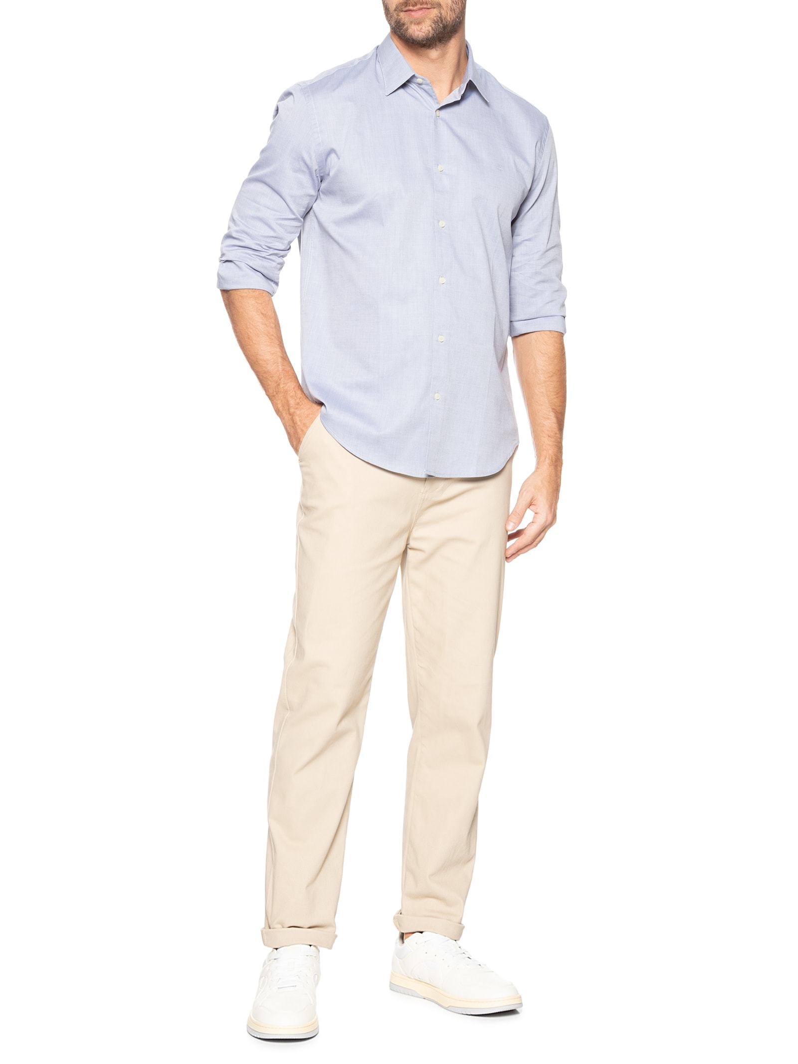 Camisa Masculina Petronas Regular Fit em Fio 50 Egípcio Azul Aramis